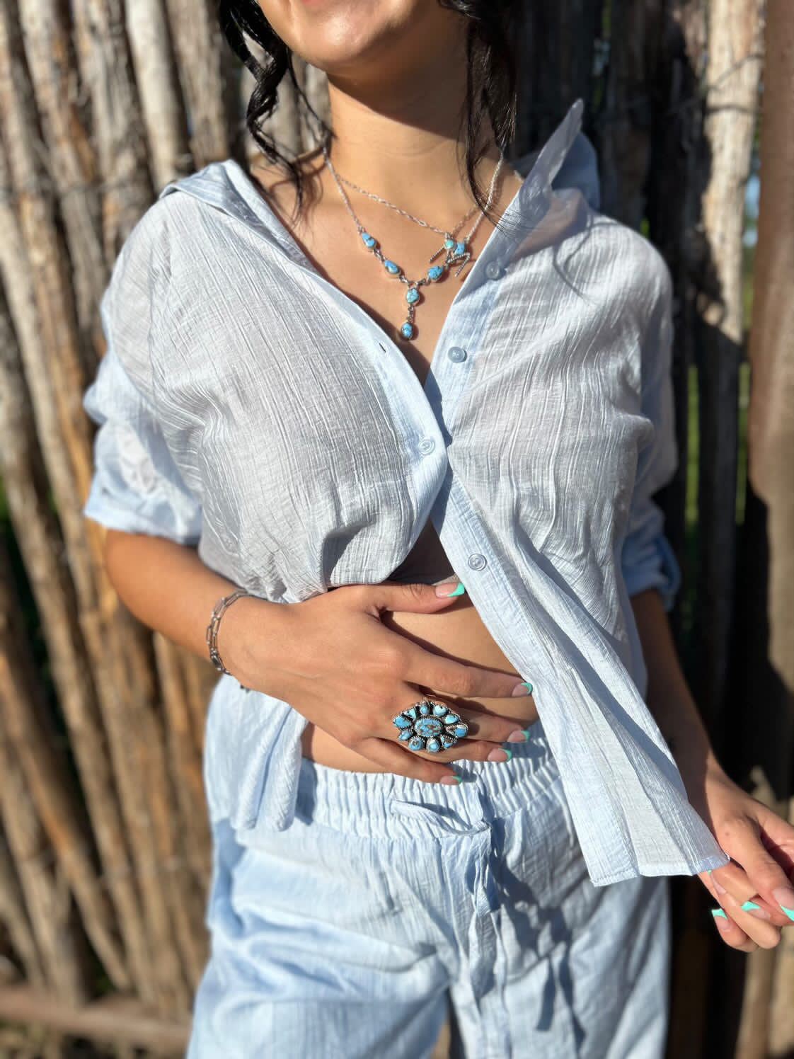Southwest Handmade Golden Hills Turquoise & Sterling Silver Lariat Necklace