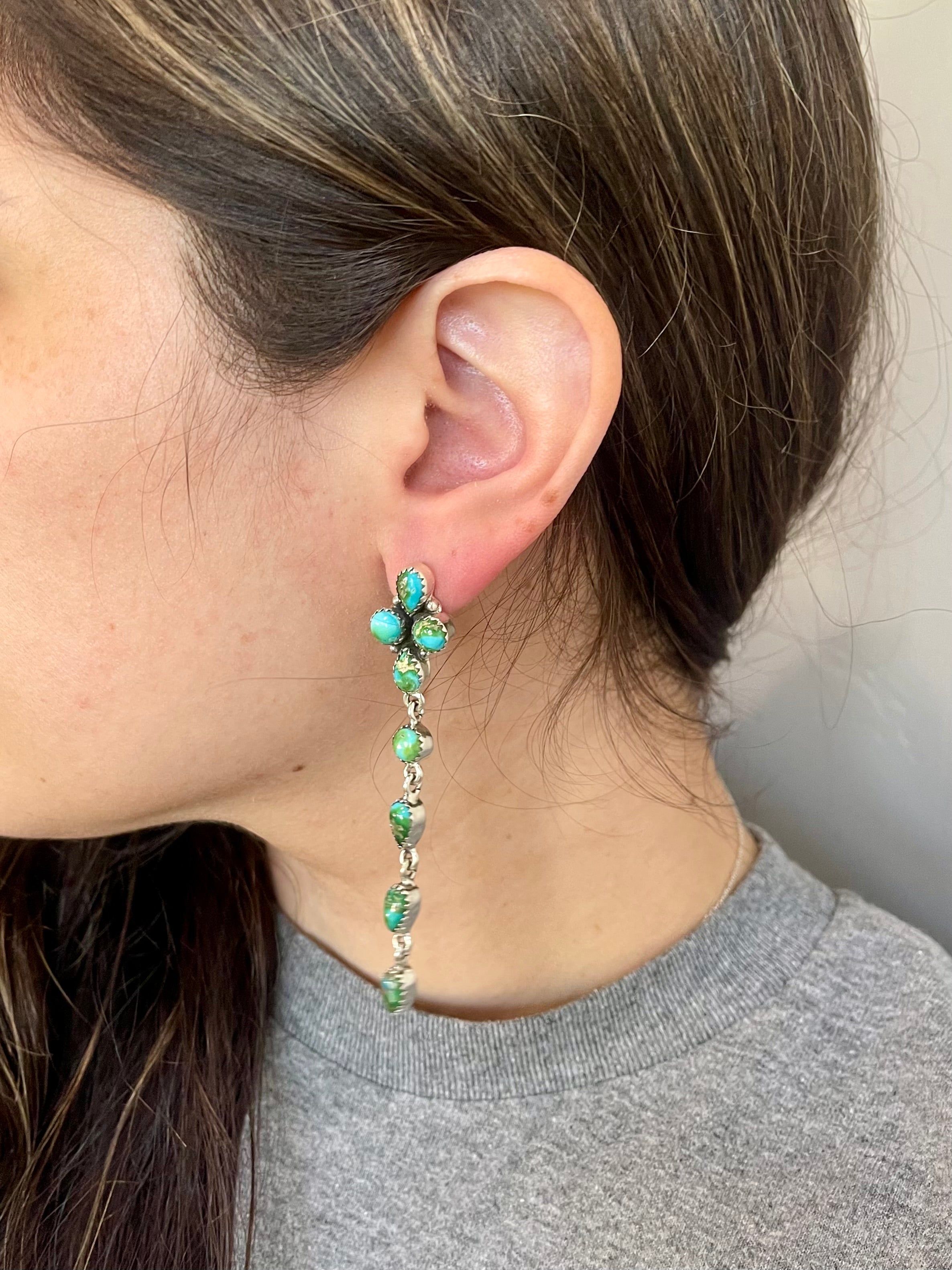 Southwest Handmade Sonoran Mountain Turquoise & Sterling Silver Post Dangle Earrings