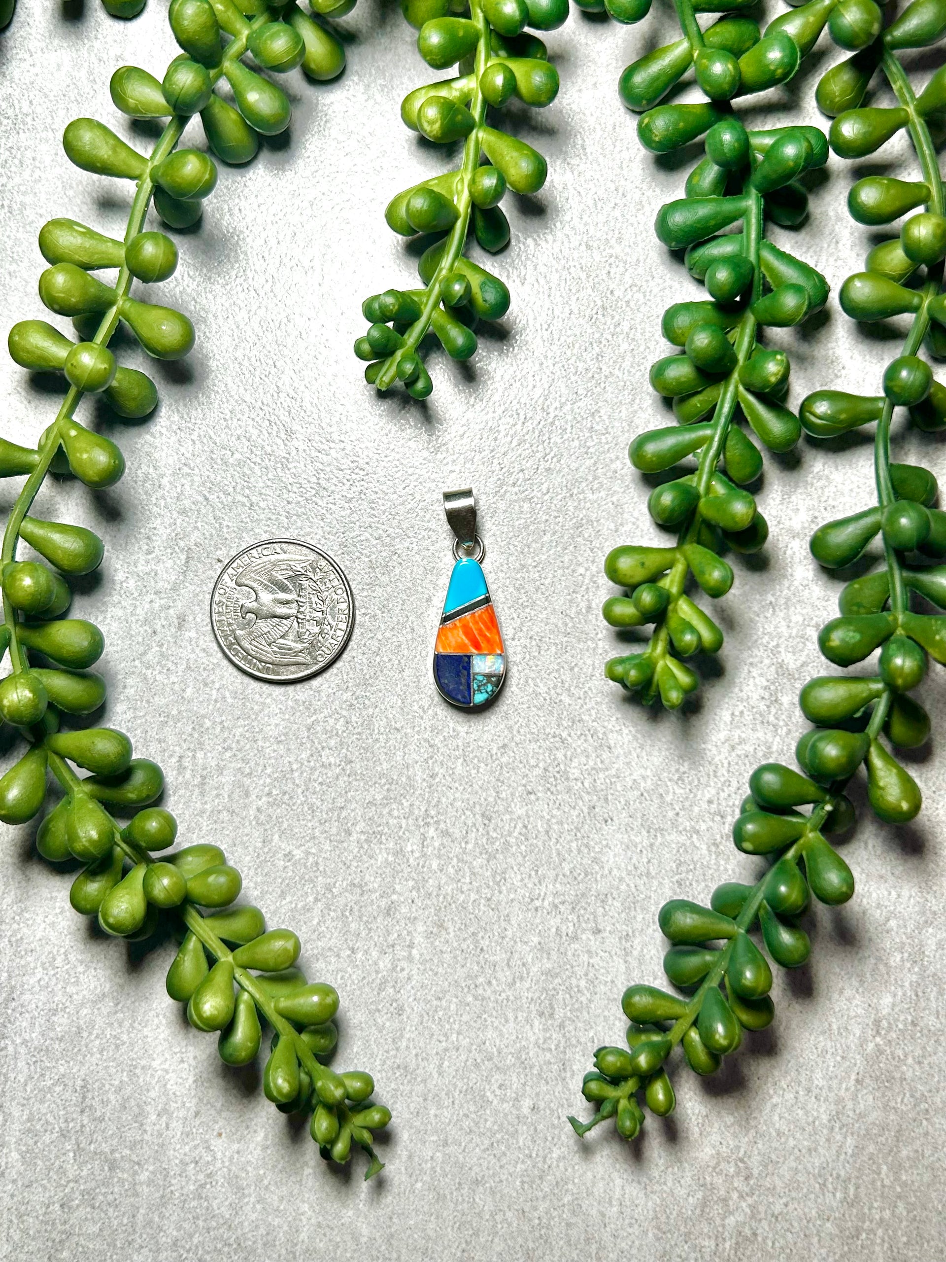 Navajo Made Multi Stone & Sterling Silver Pendant