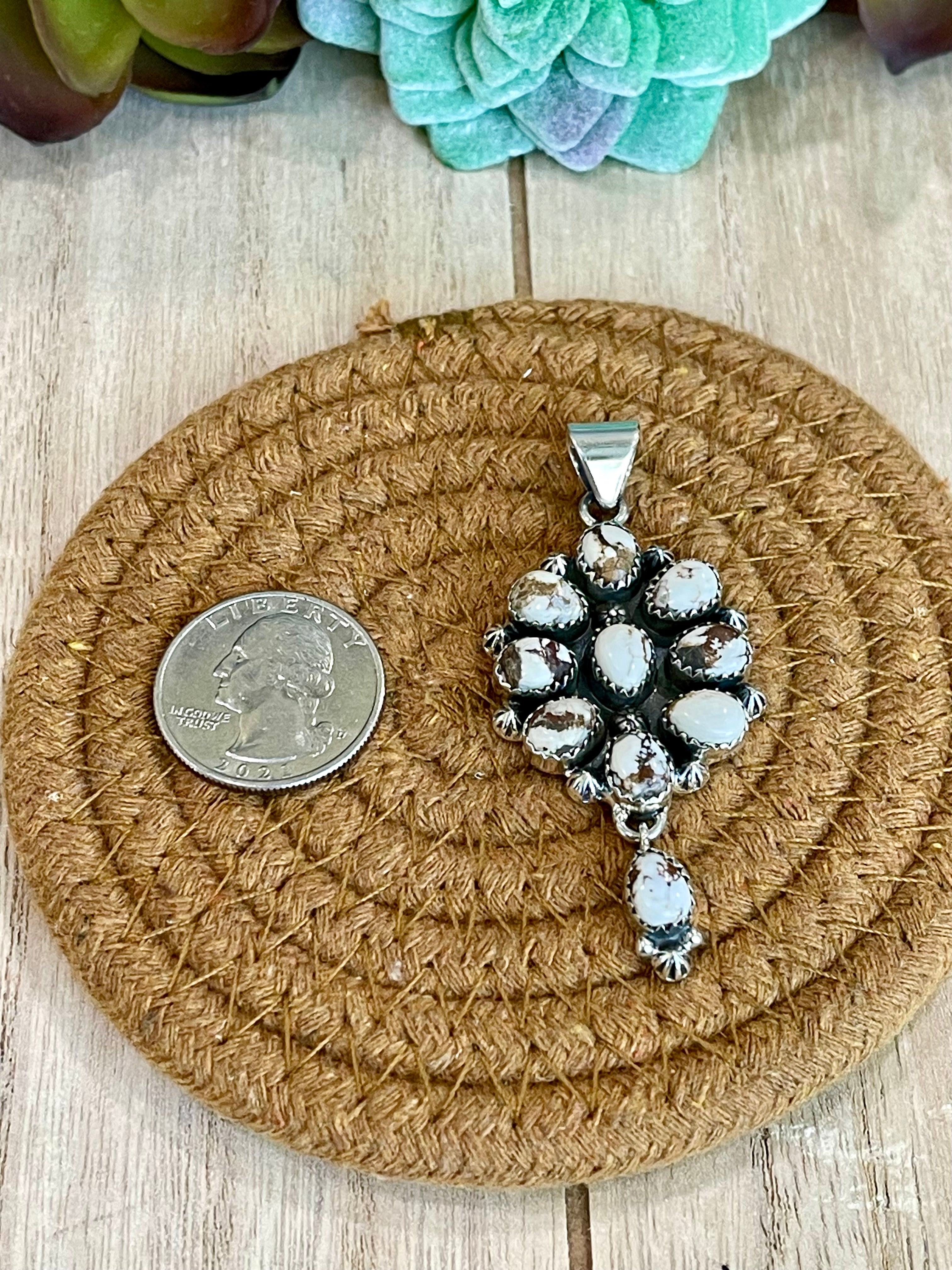 Southwest Handmade Wild Horse & Sterling Silver Cluster Dangle Pendant