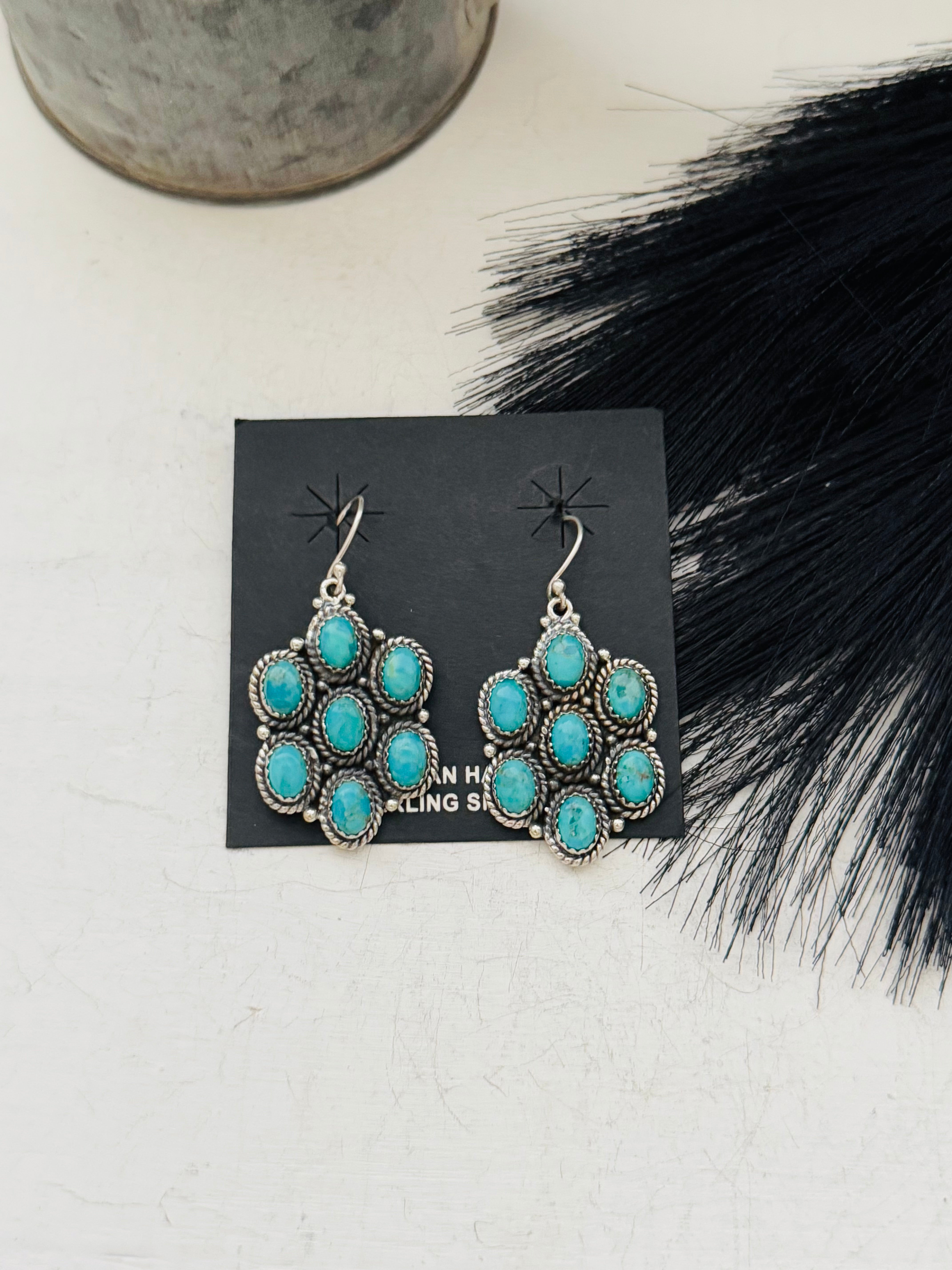 Southwest Handmade Kingman Turquoise & Sterling Silver Dangle Earrings