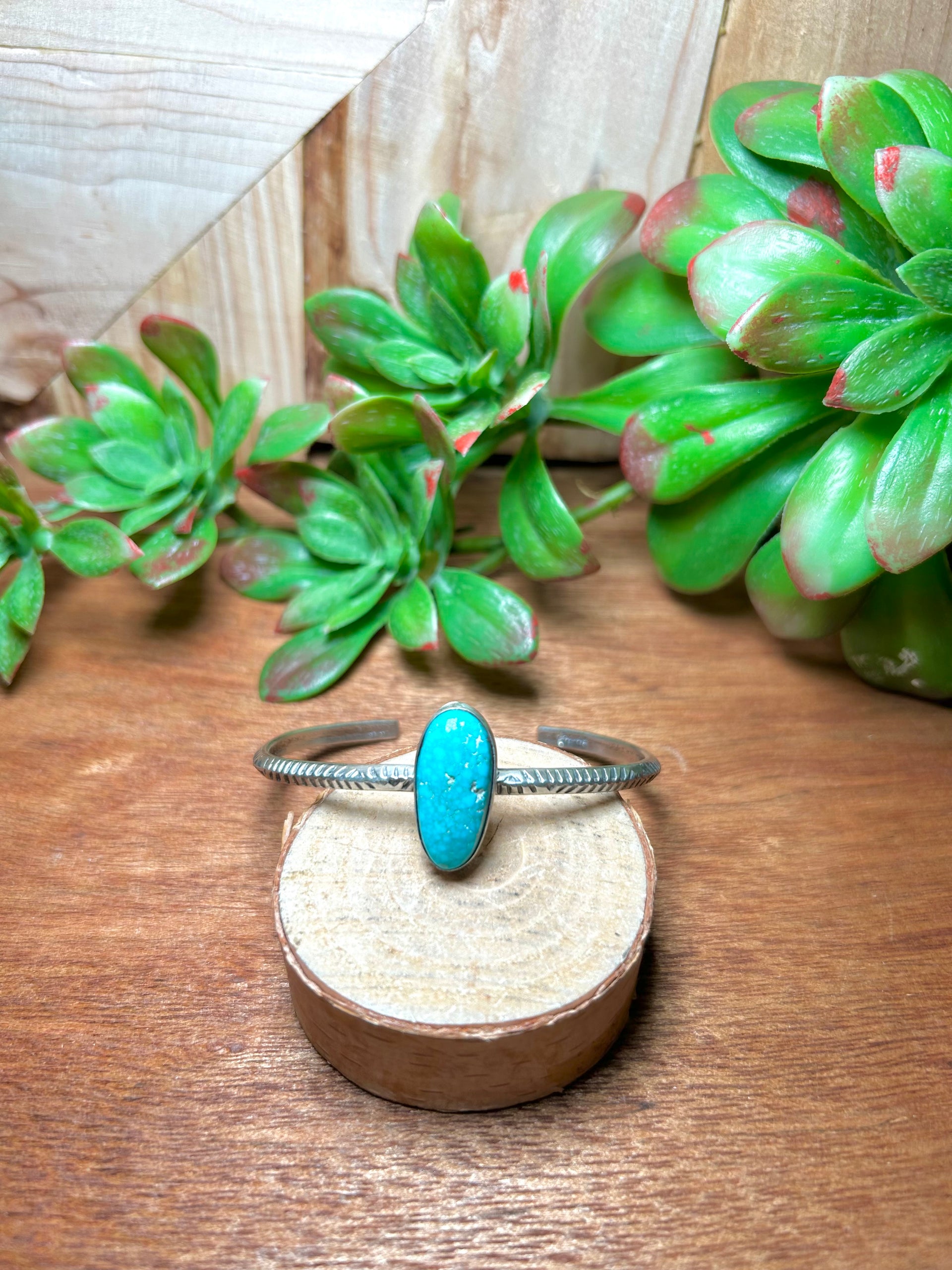 Navajo Made Kingman Turquoise & Sterling Silver Cuff Bracelet