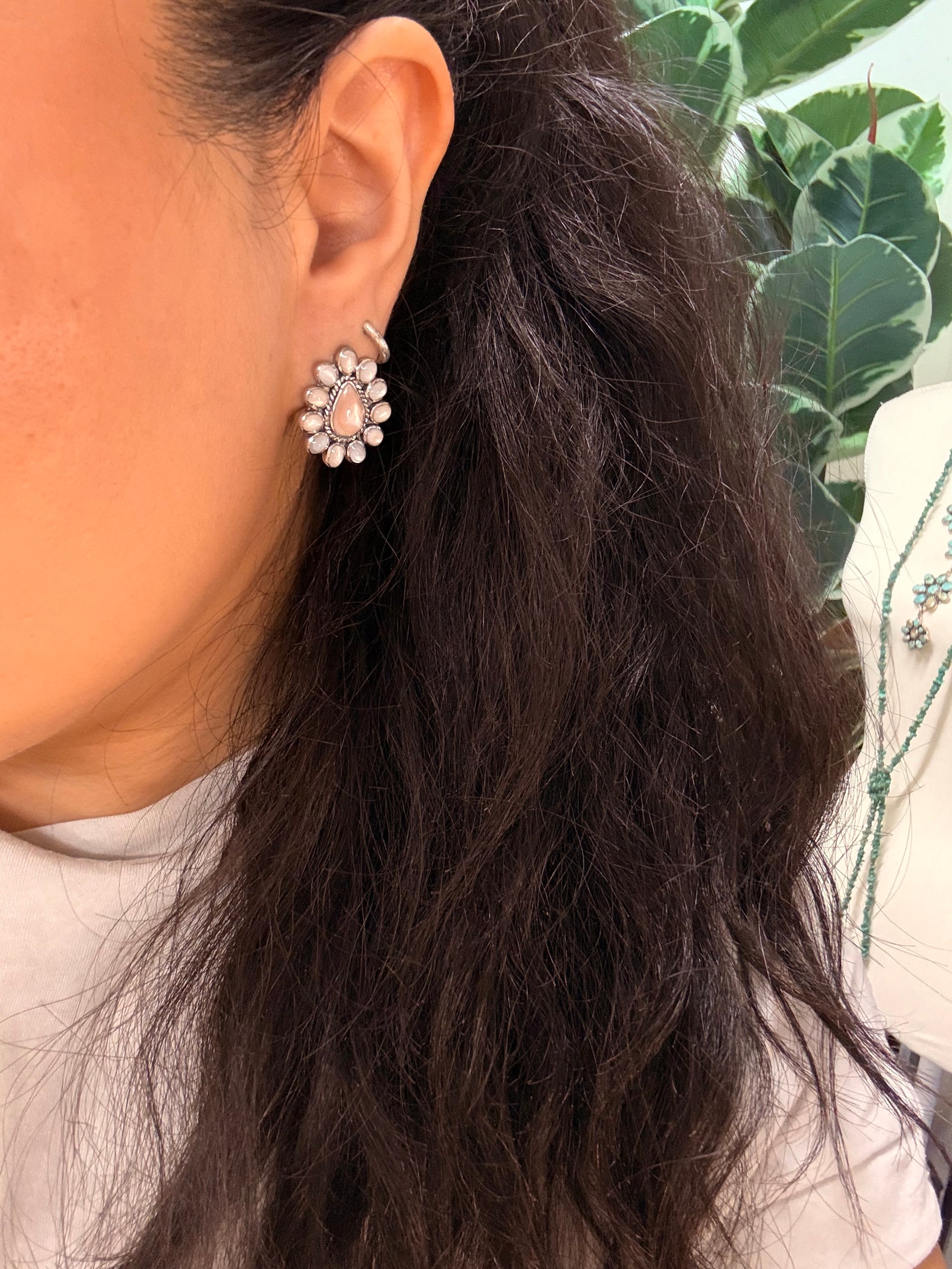 Southwest Handmade Mother Of Pearl & Sterling Silver Post Earrings