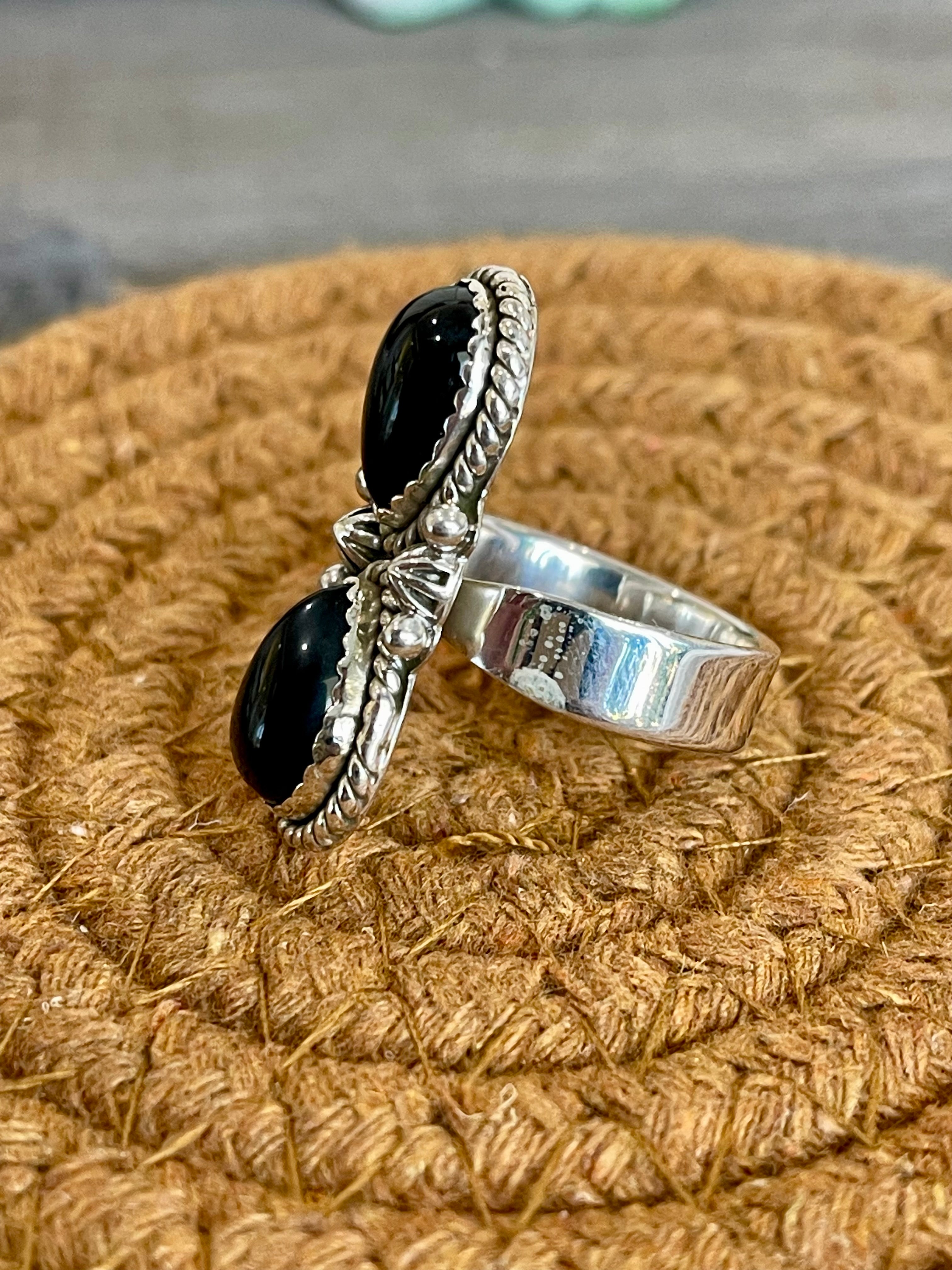 Southwest Handmade Black Onyx & Sterling Silver Adjustable Ring