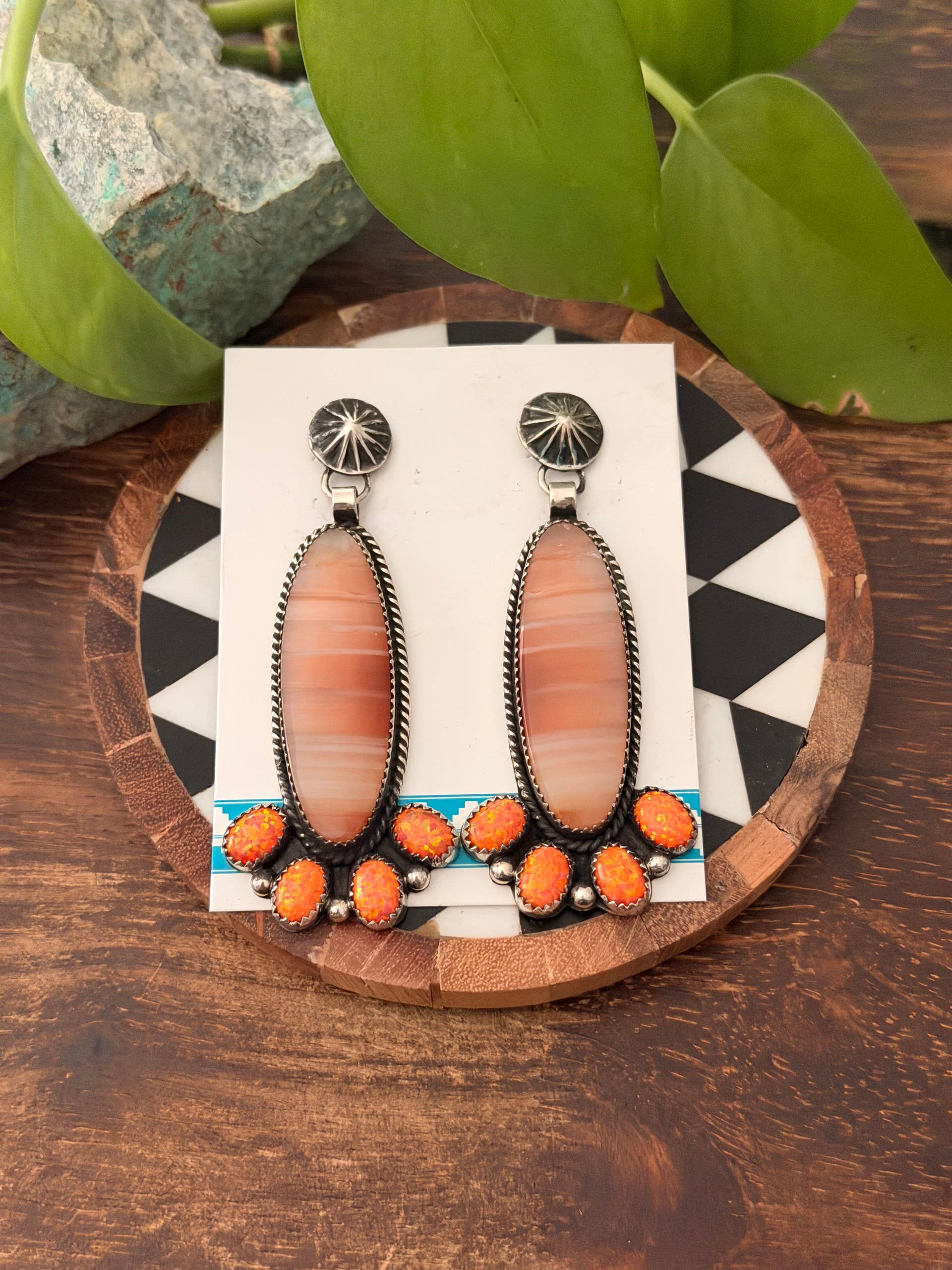 Hemerson Brown Multi Stone & Sterling Silver Post Dangle Cluster Earrings