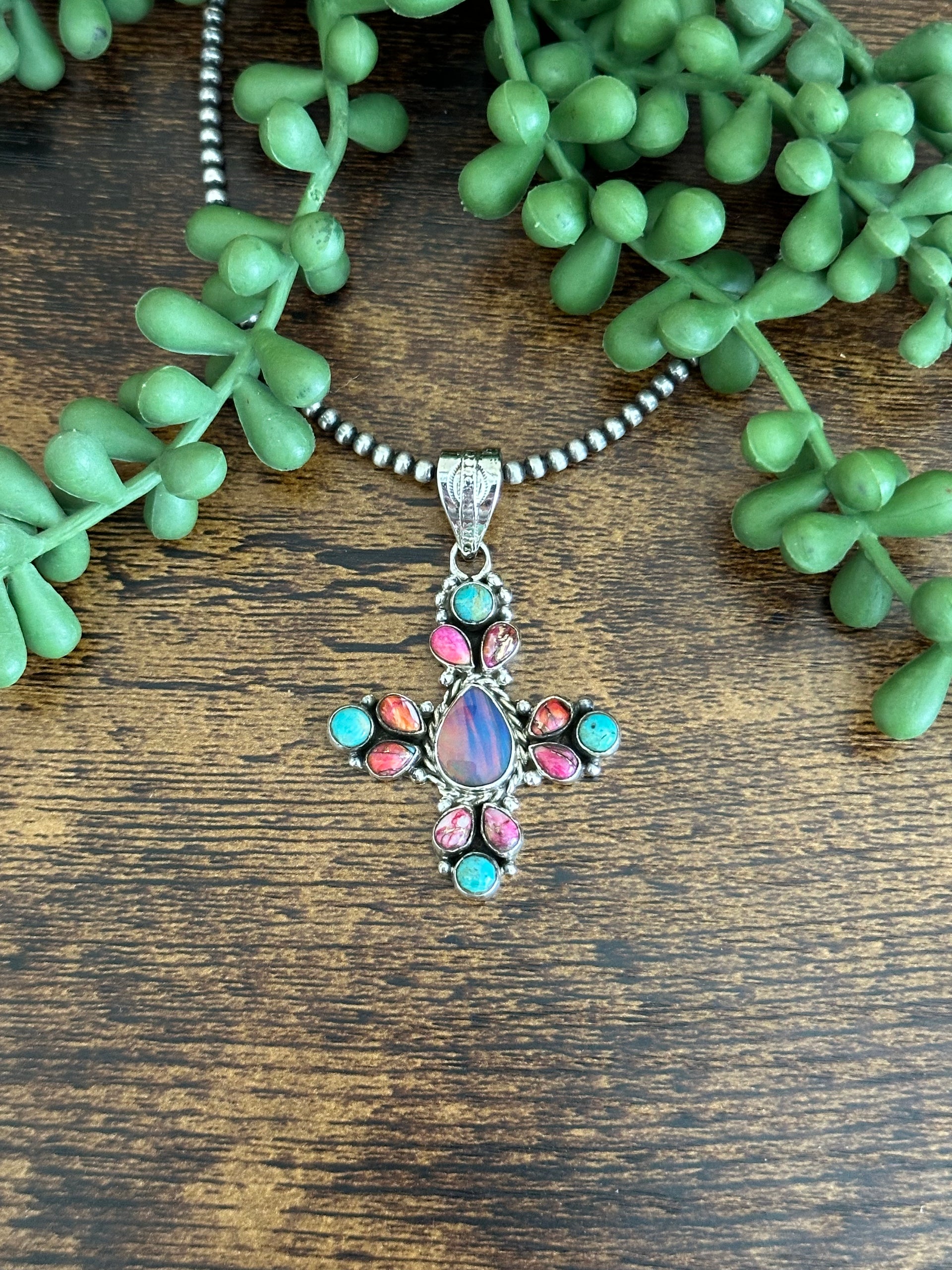 Southwest Handmade Multi Stone & Sterling Silver Cluster Pendants