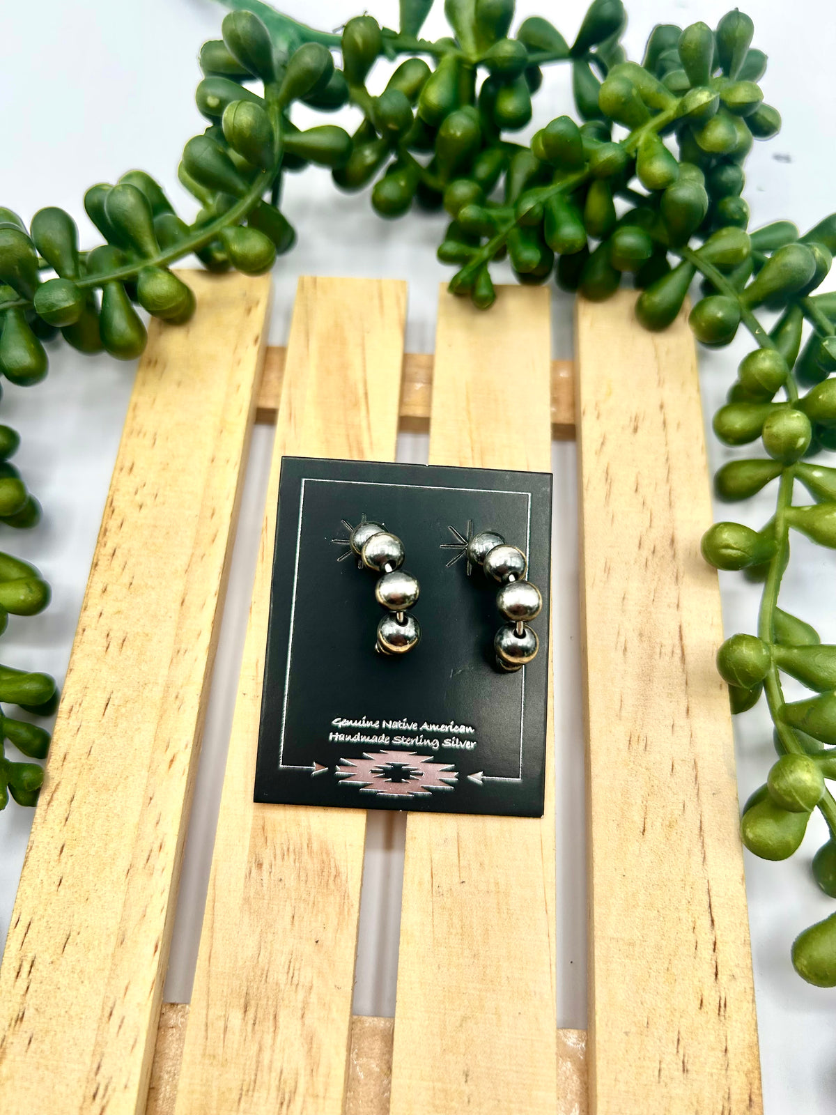 Navajo Strung Sterling Silver Machine Made Pearl Post Hoop Earrings