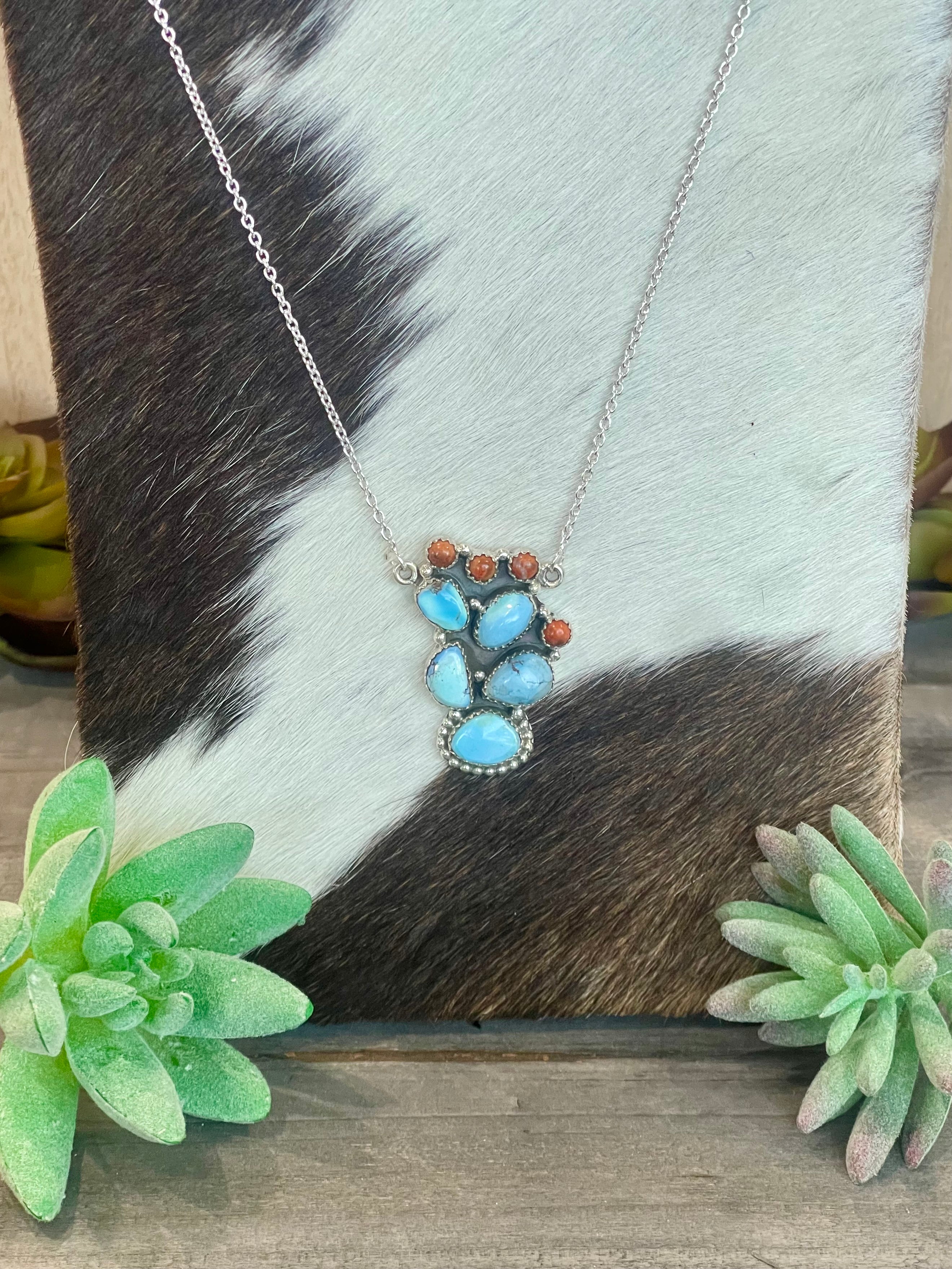 Southwest Handmade Golden Hills Turquoise & Sterling Silver Cluster Necklace