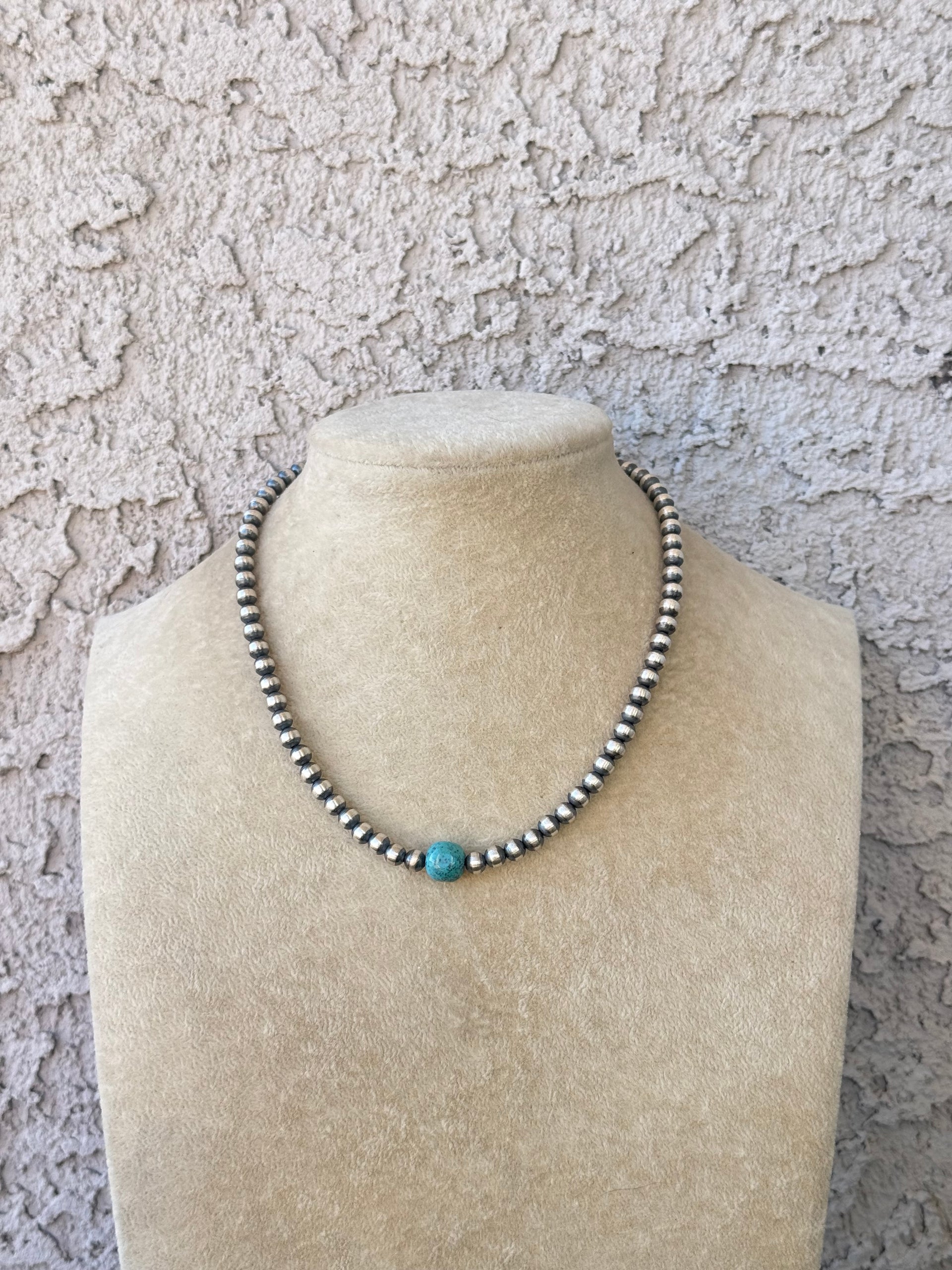 Navajo Strung Egyptian Turquoise & Sterling Silver Pearl Necklace