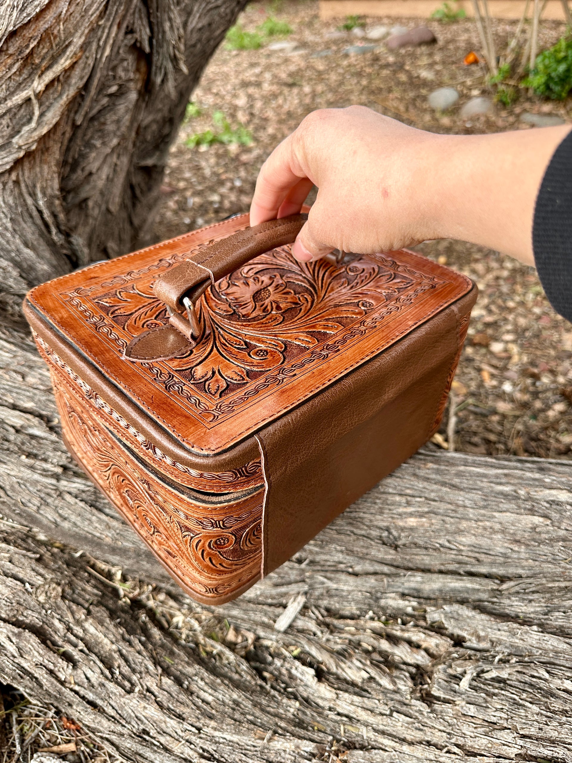 Double Layered Genuine Tooled Leather Jewelry Box