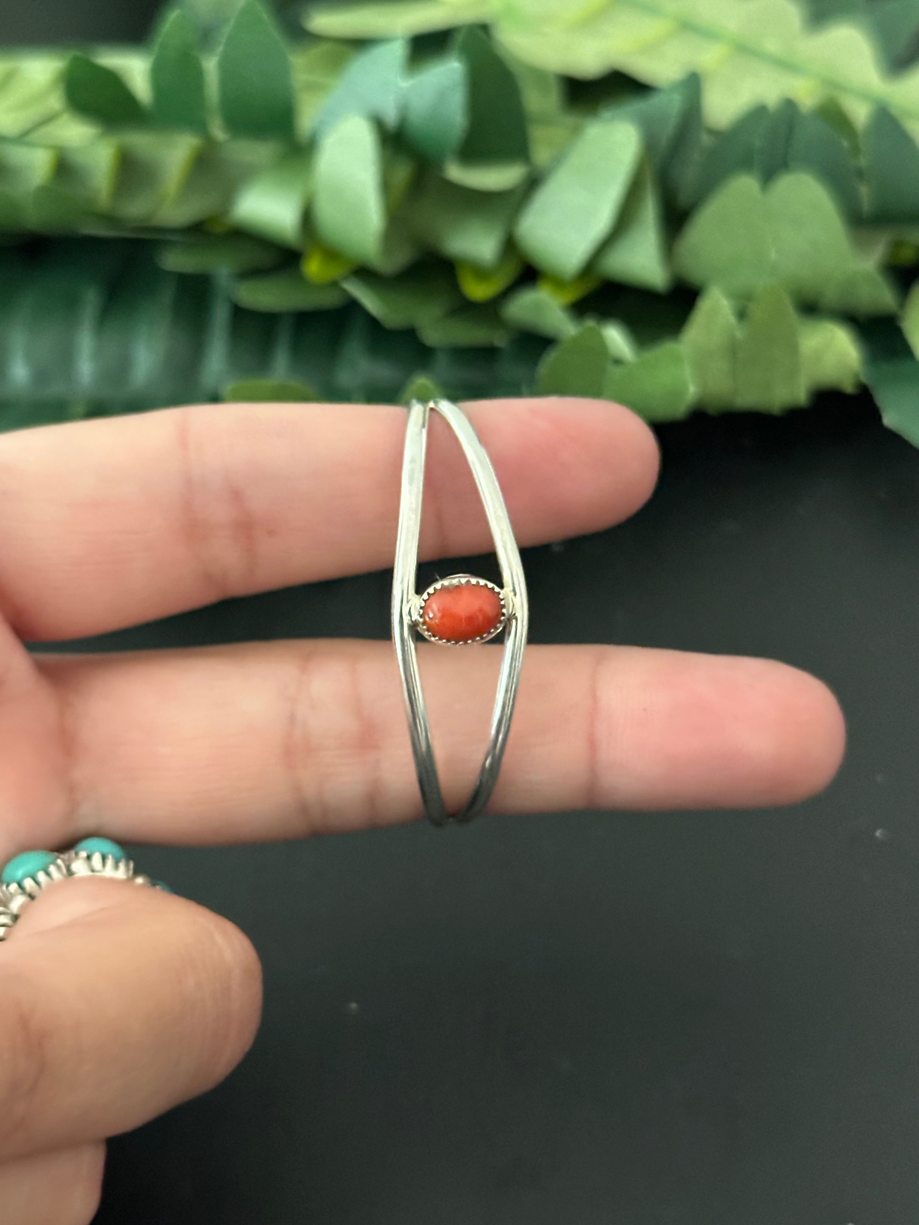 Navajo Made Coral and Sterling Silver BABY Cuff Bracelet