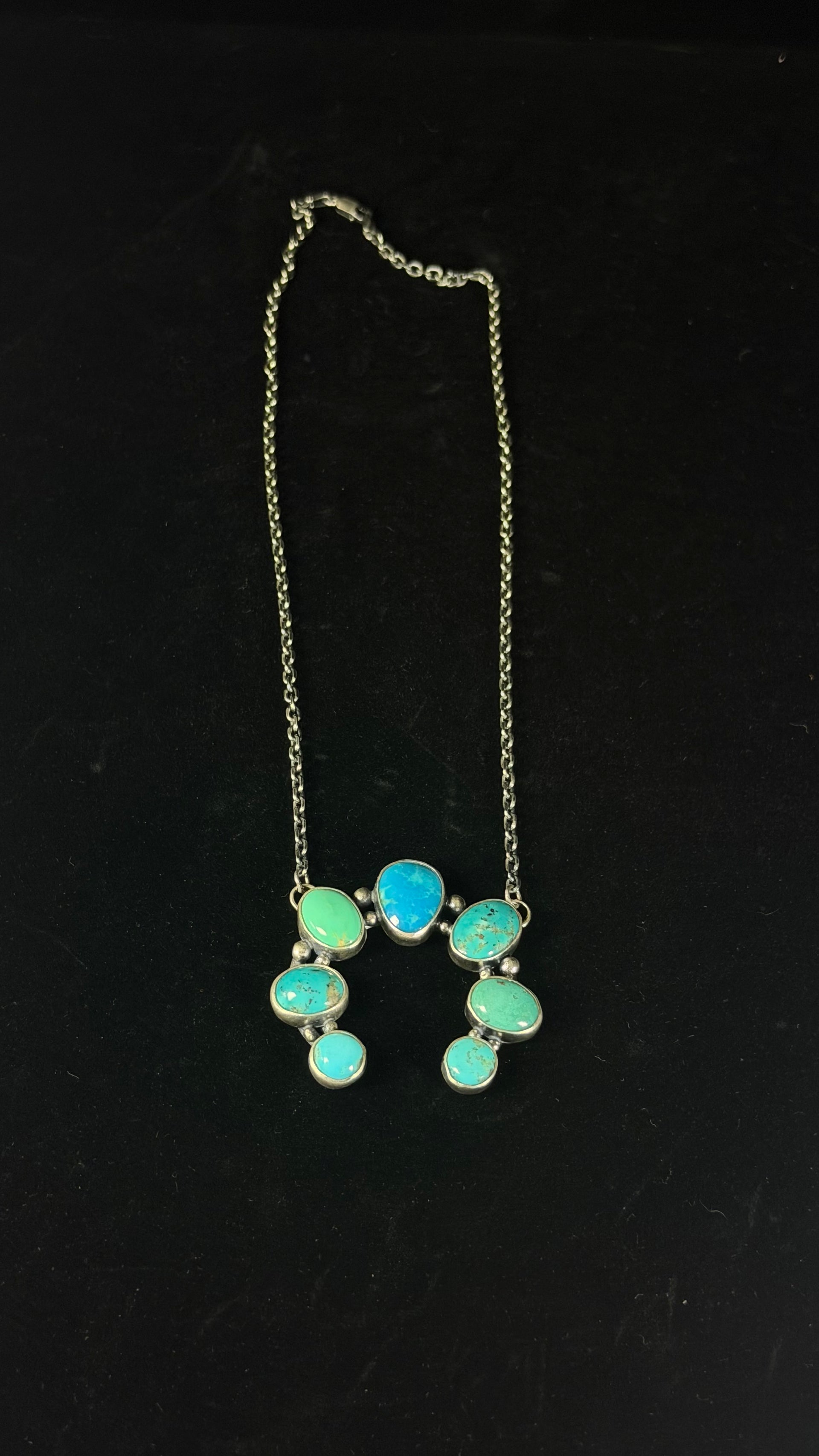Navajo Made Kingman Turquoise and Sterling Silver Naja Necklace