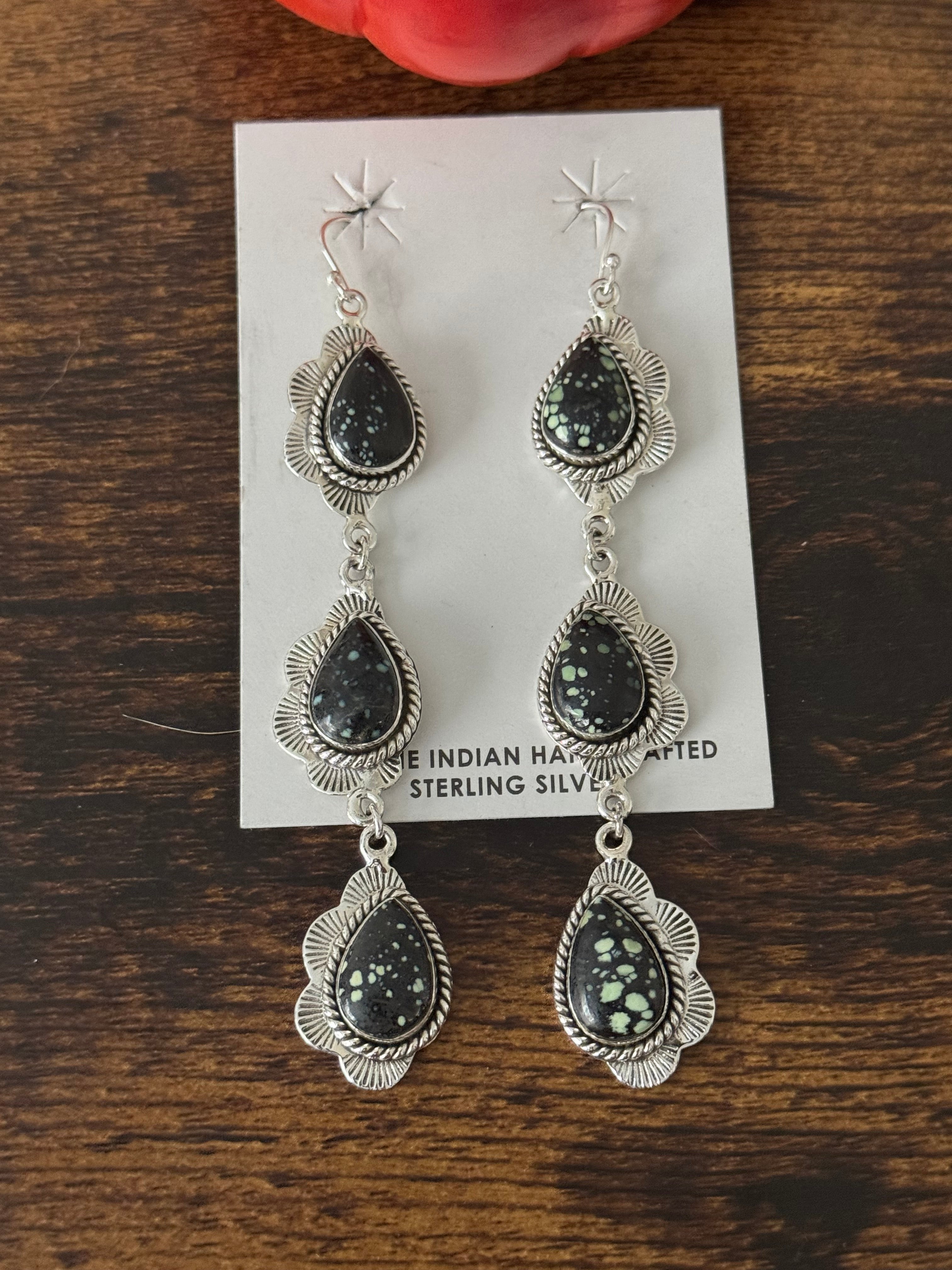 Southwest Handmade New Lander Variscite & Sterling Silver Dangle Earrings