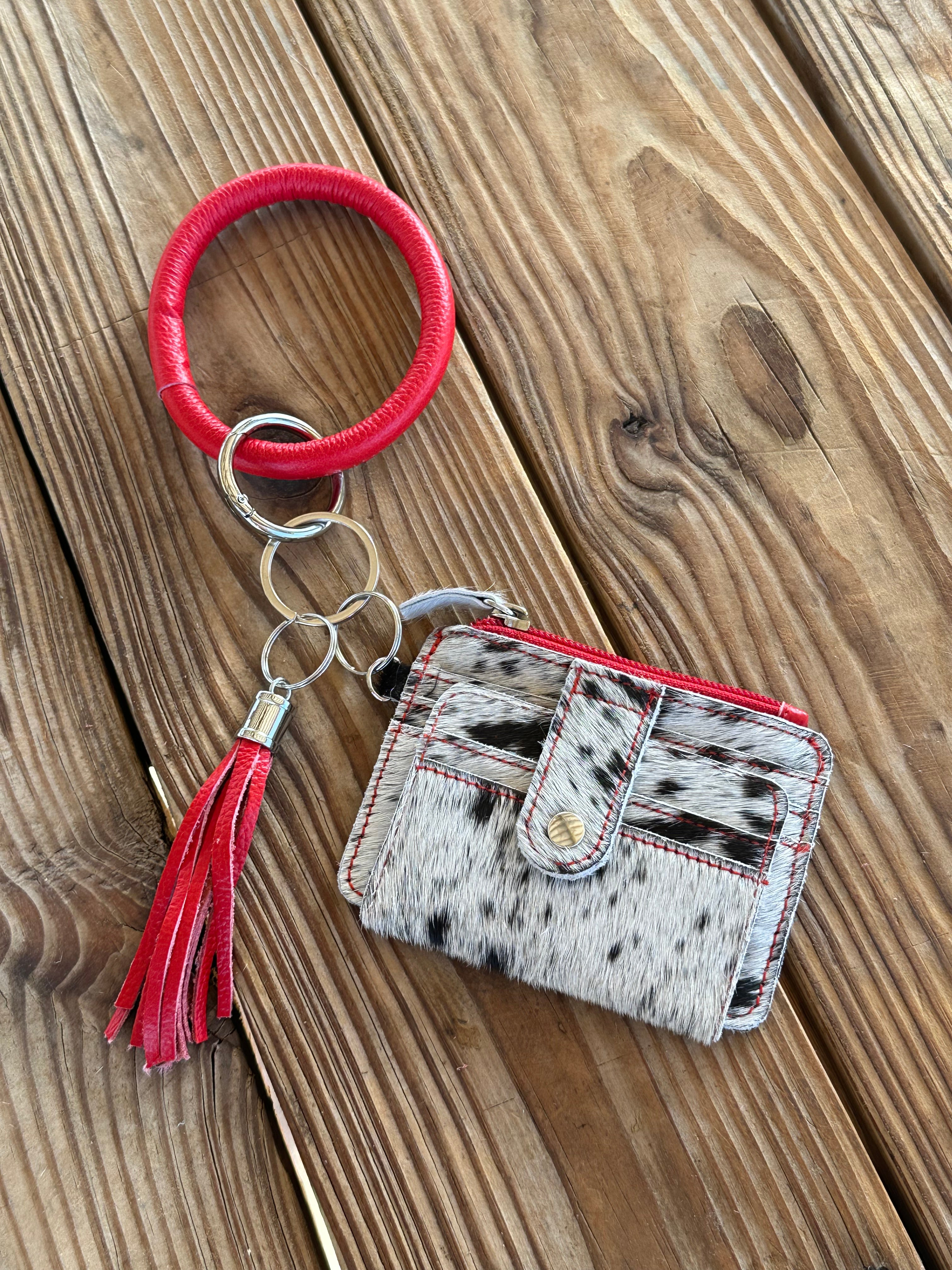 Genuine Leather & Cowhide Wristlet Card Holder