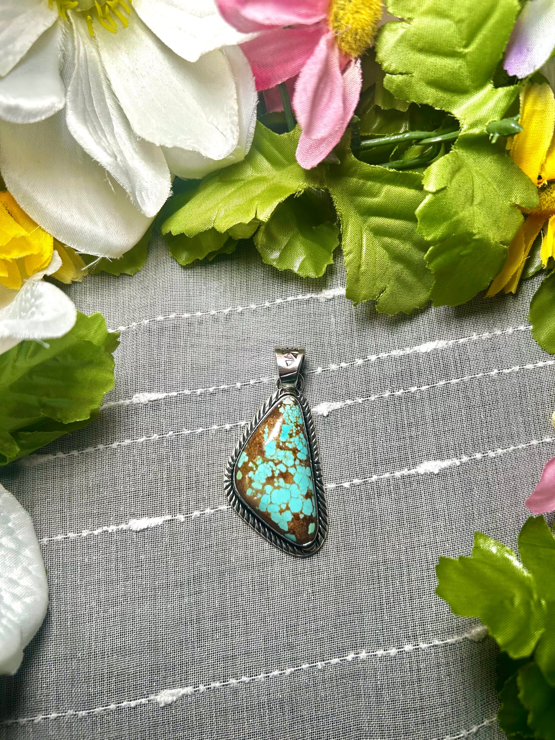 Navajo Made #8 Turquoise & Sterling Silver Pendant