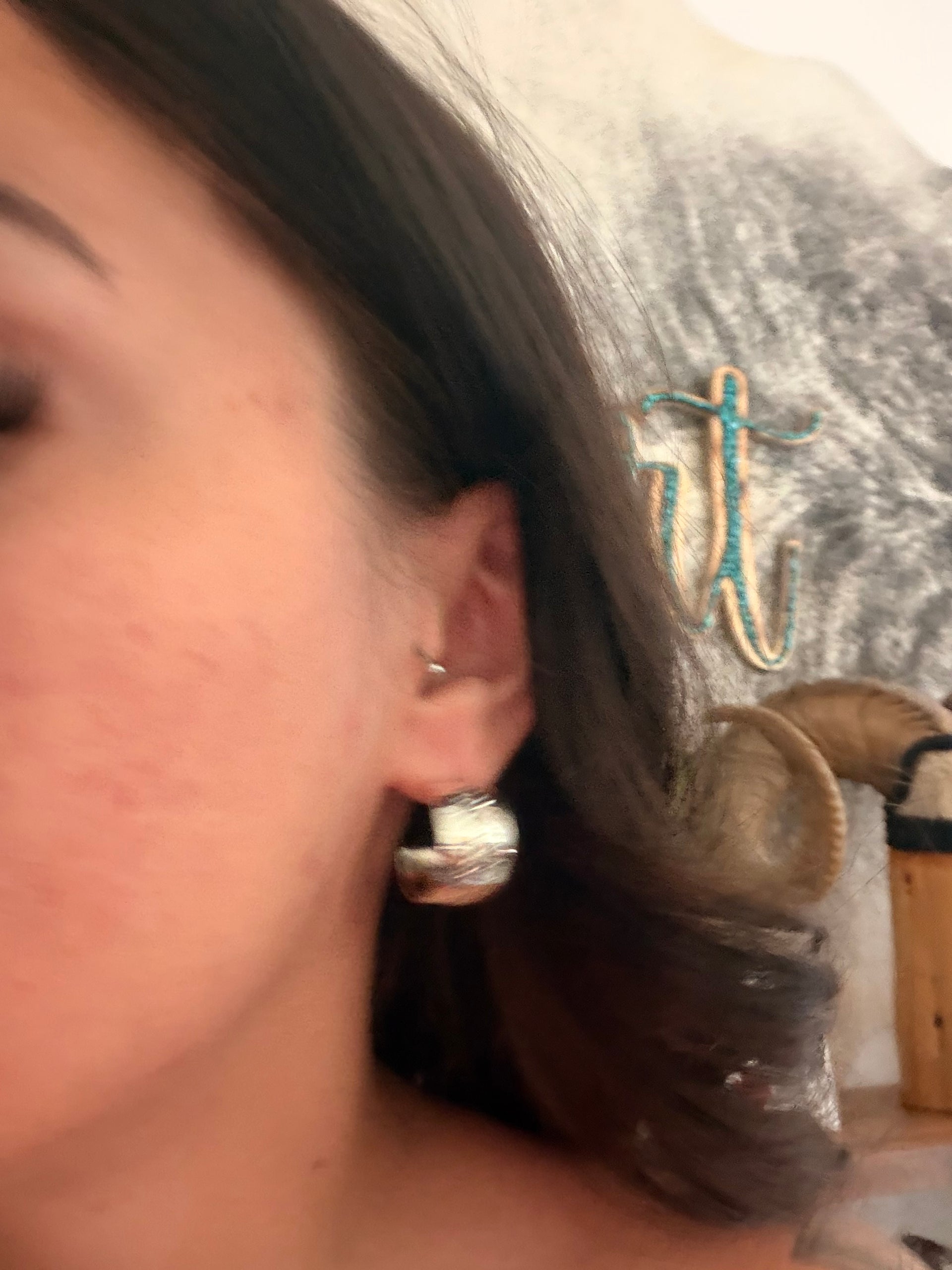 Navajo Made Sterling Silver Post Hoop Earrings