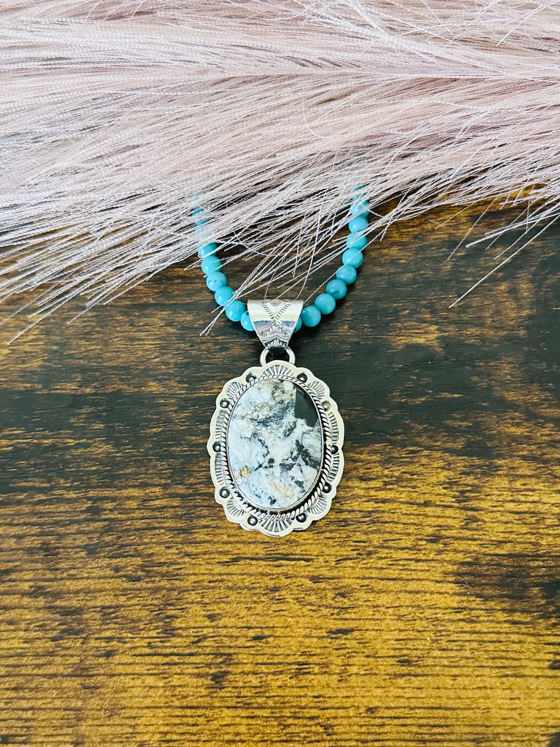 Southwest Handmade White Buffalo & Sterling Silver Pendant
