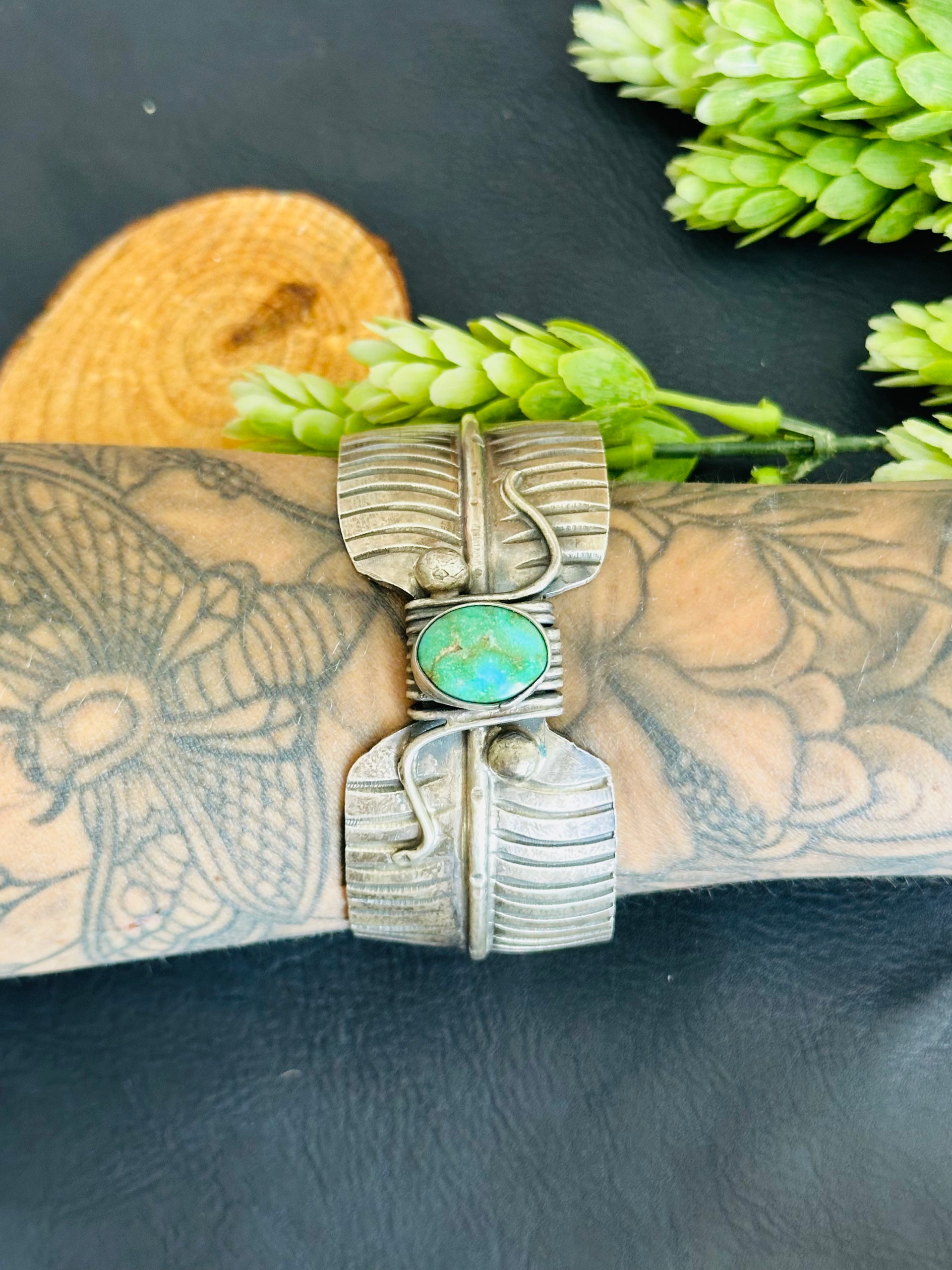 Navajo Made Sonoran Mountain Turquoise & Sterling Silver Cuff Bracelet