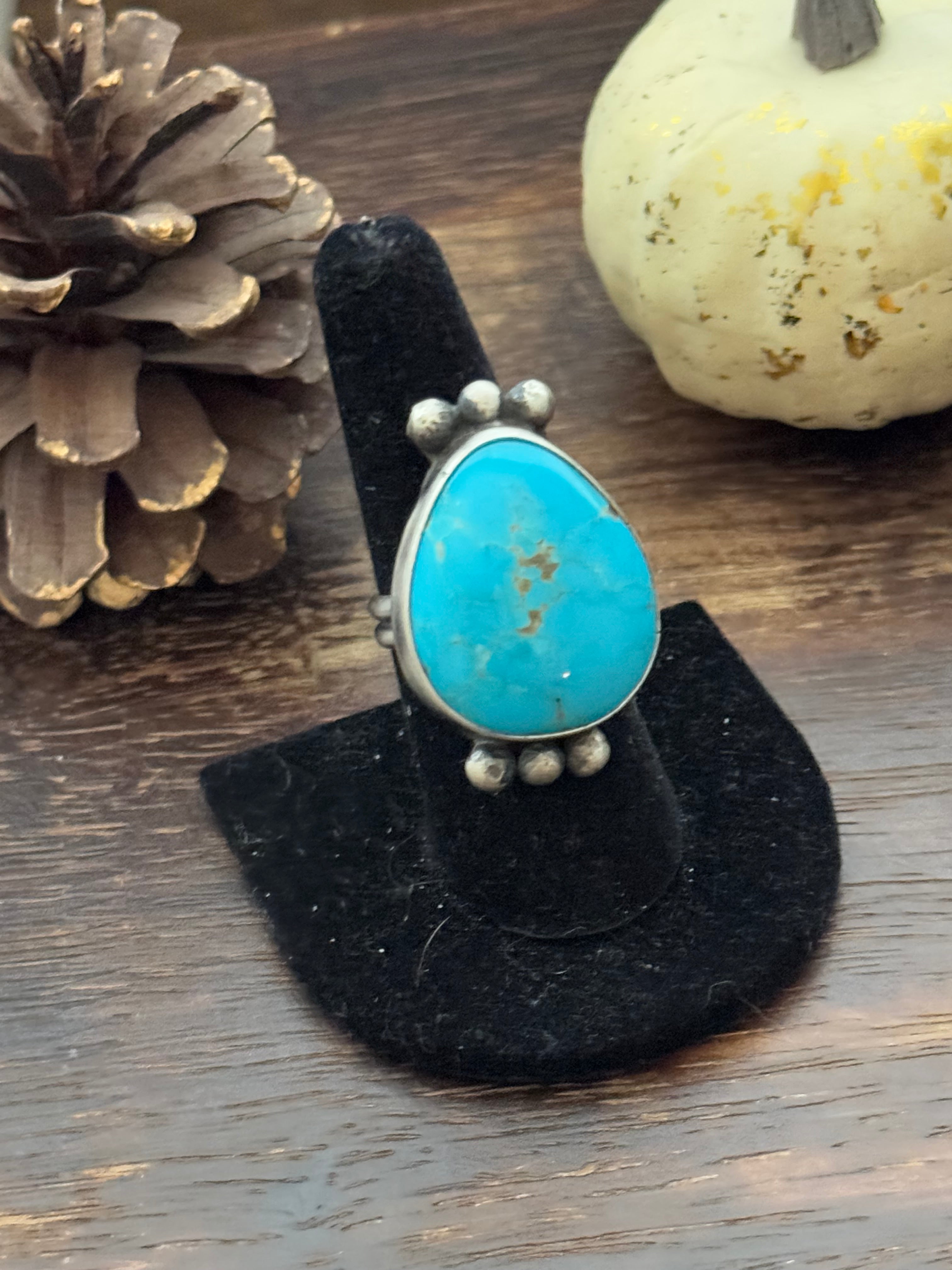 Navajo Made Kingman Turquoise & Sterling Silver Ring Size 10.25