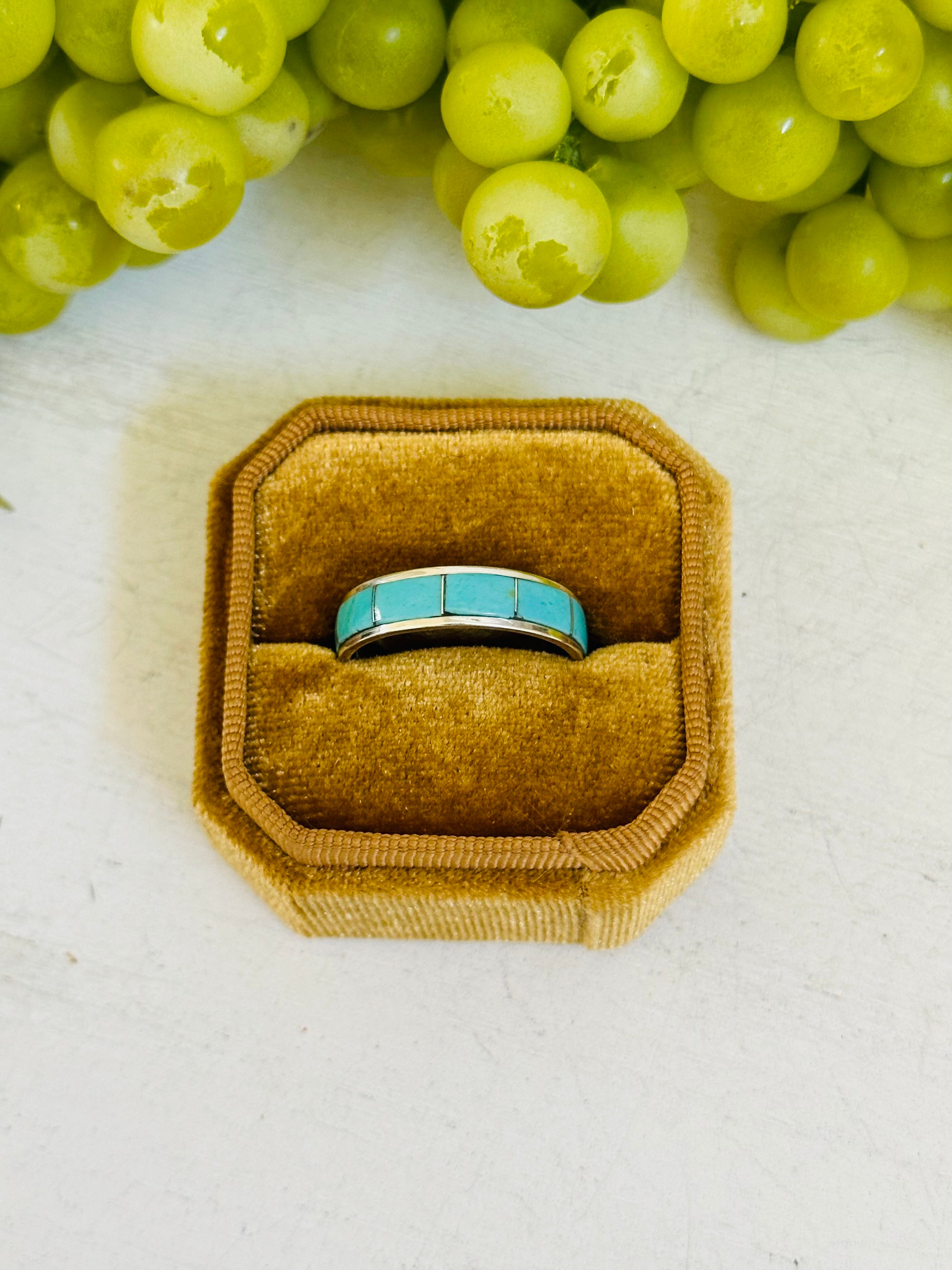 Navajo Made Kingman Turquoise & Sterling Silver Inlay Ring