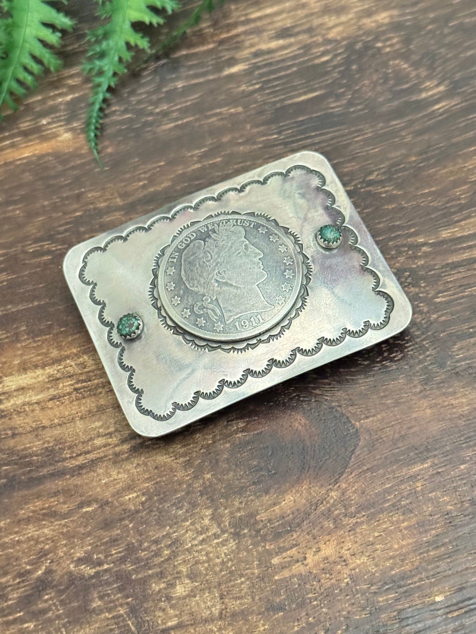 Lawrence Archuleta Kingman Turquoise & Sterling Silver Liberty Belt Buckle