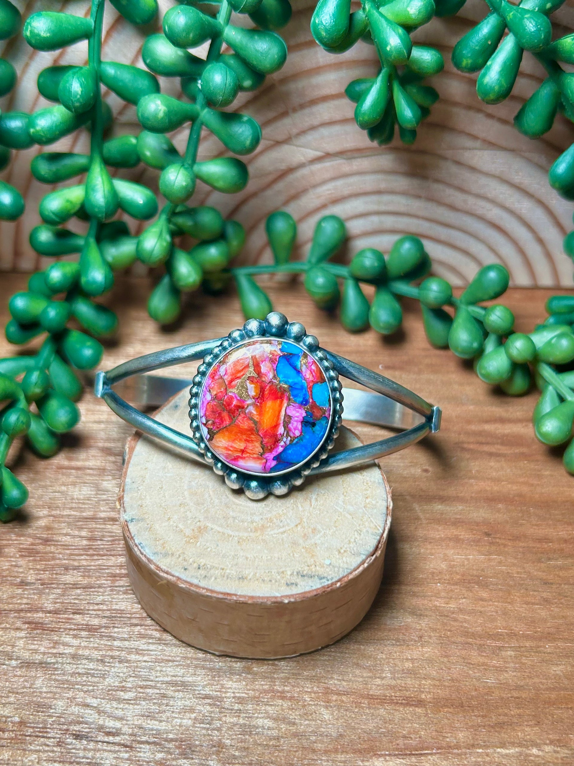 Navajo Made Mohave Turquoise & Sterling Silver Cuff Bracelet