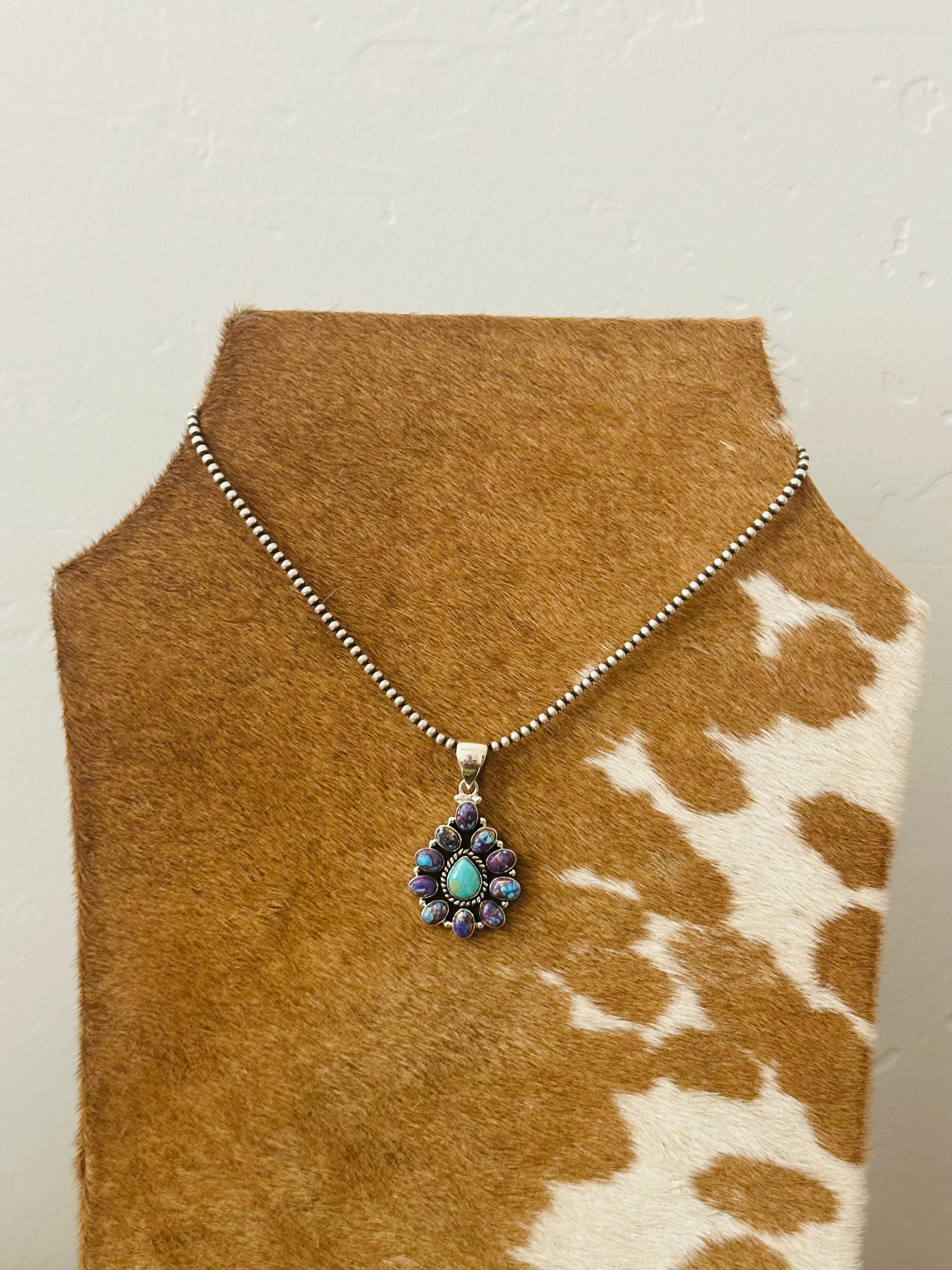 Southwest Handmade Multi Stone & Sterling Silver Cluster Pendant