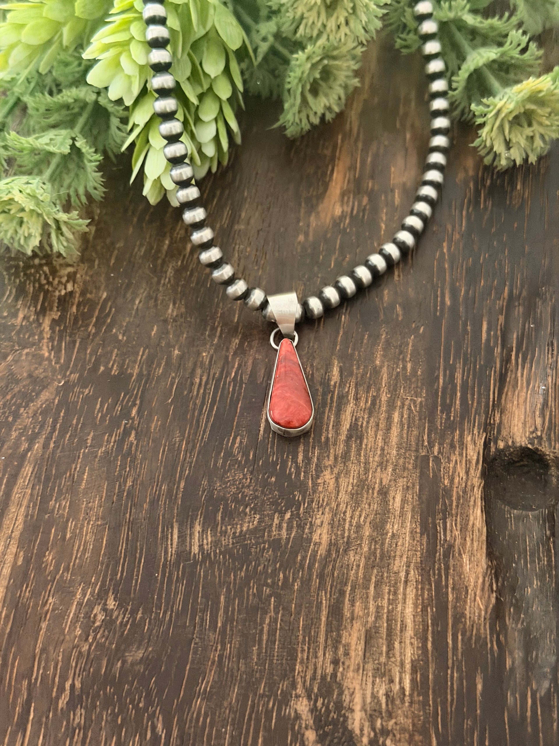 Navajo Made Spiny Oyster & Sterling Silver Pendant