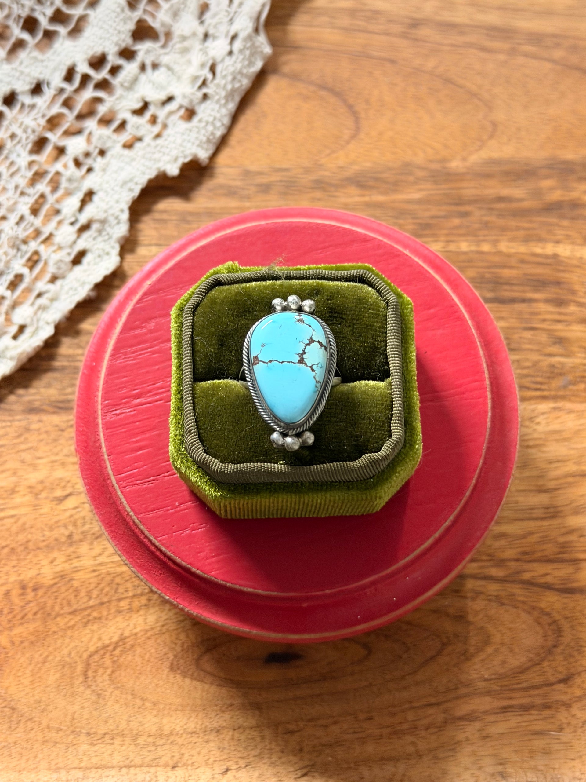 Scott Skeets Golden Hills Turquoise & Sterling Silver Ring Size 7.75