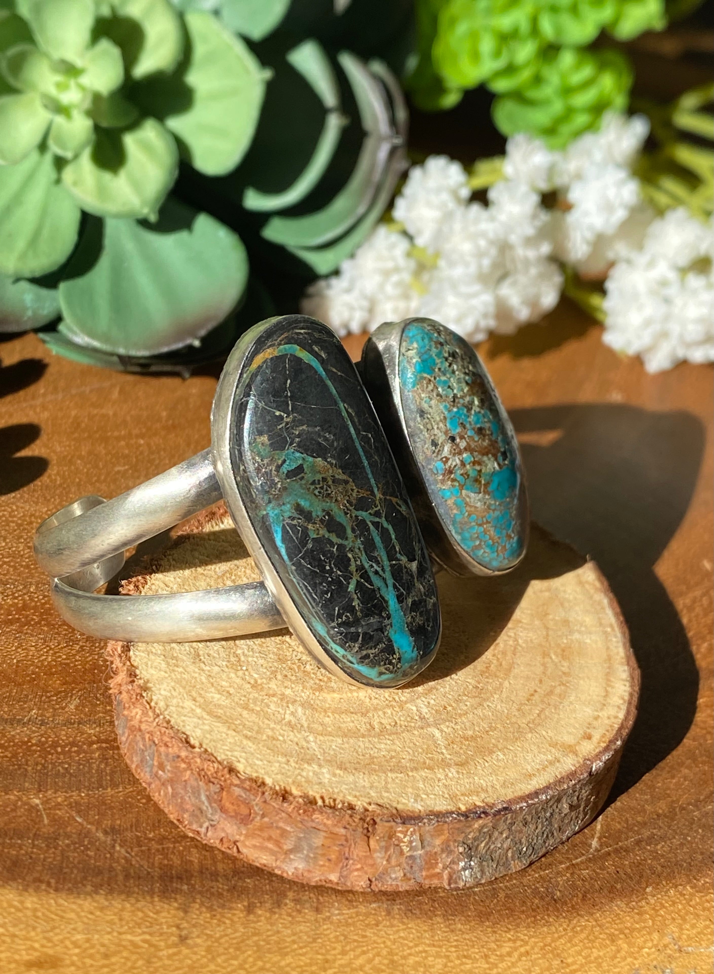 Paul Livingston Mixed Turquoise & Sterling Silver Cuff Bracelet