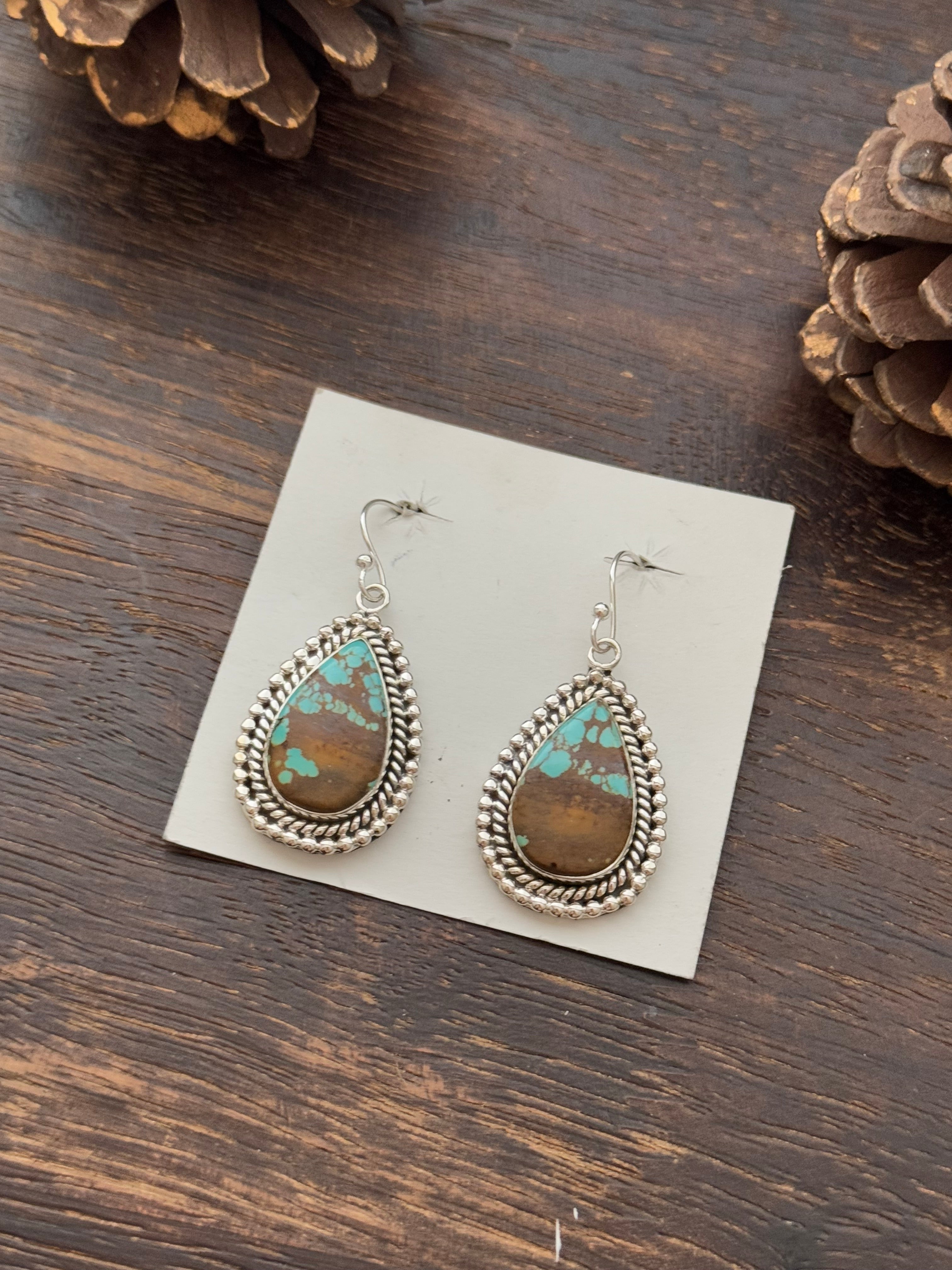 Southwest Handmade #8 Turquoise & Sterling Silver Dangle Earrings