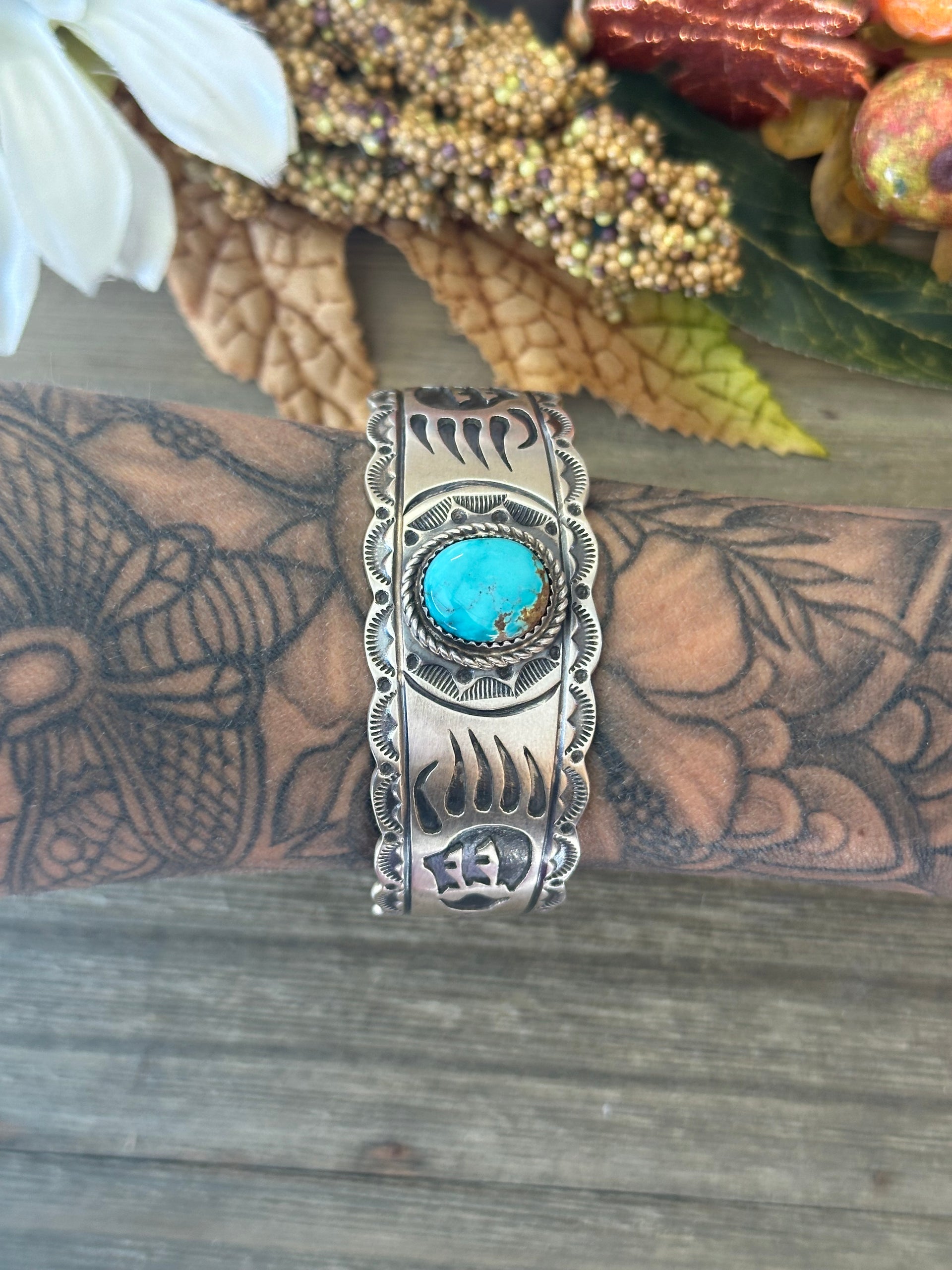 Navajo Made Royston Turquoise & Sterling Silver Cuff Bracelet