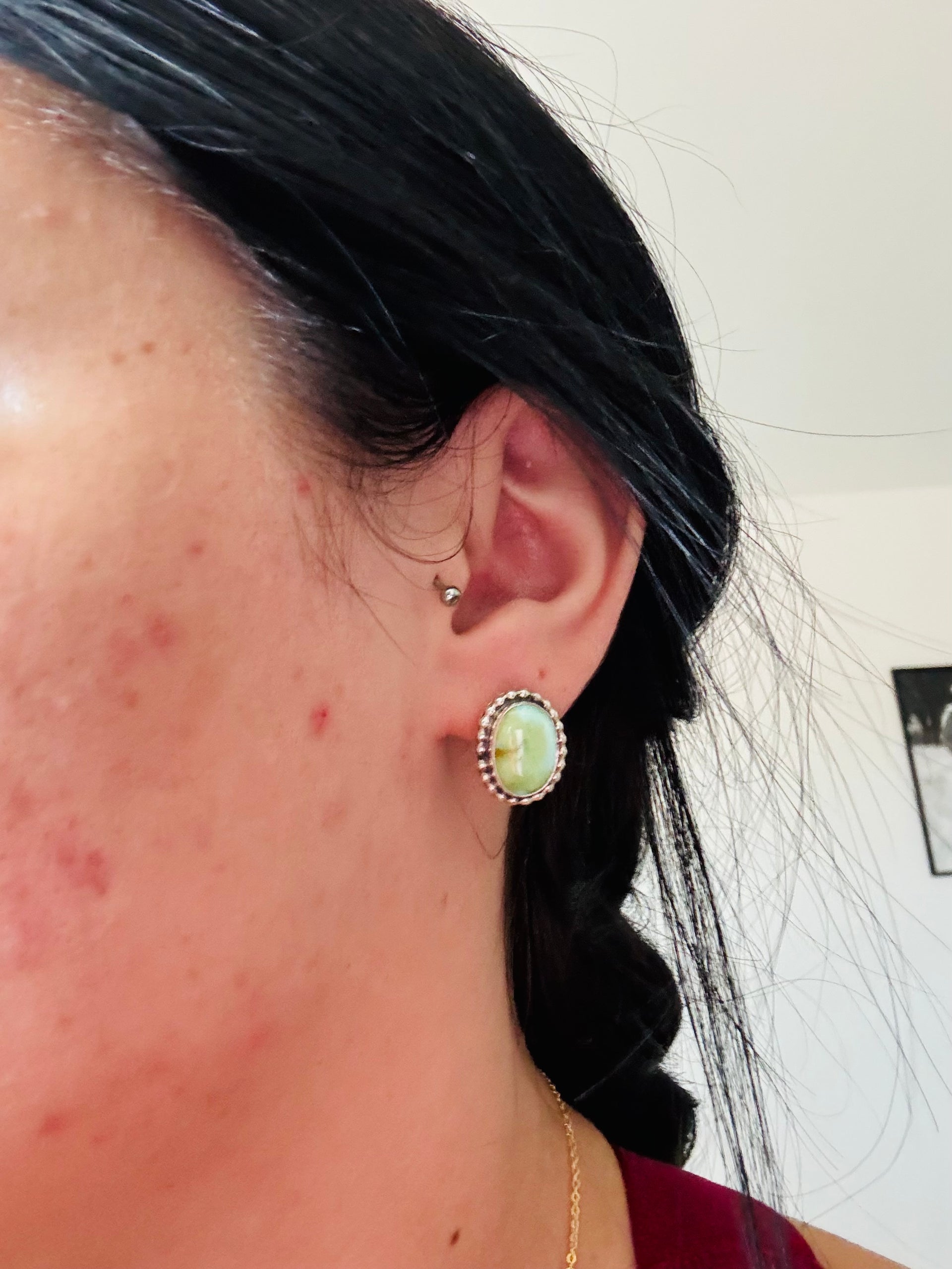 Navajo Made Sonoran Mountain Turquoise & Sterling Silver Post Earrings