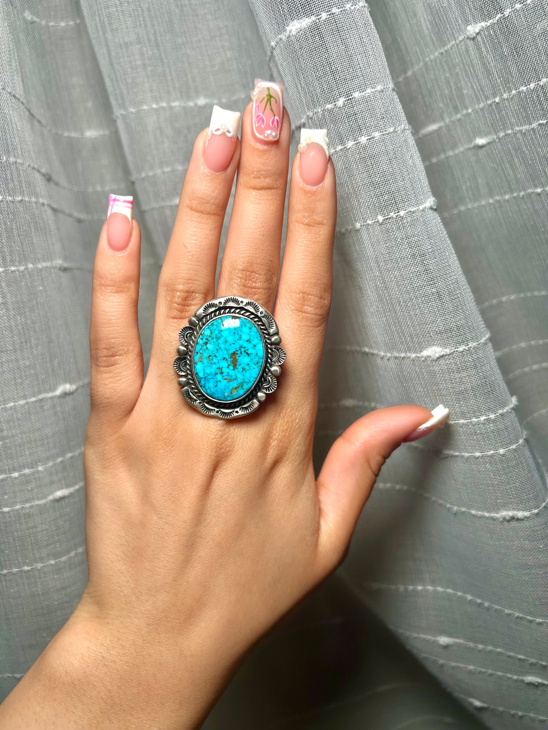 Fred Francis Highgrade Kingman Turquoise & Sterling Silver Adjustable Ring