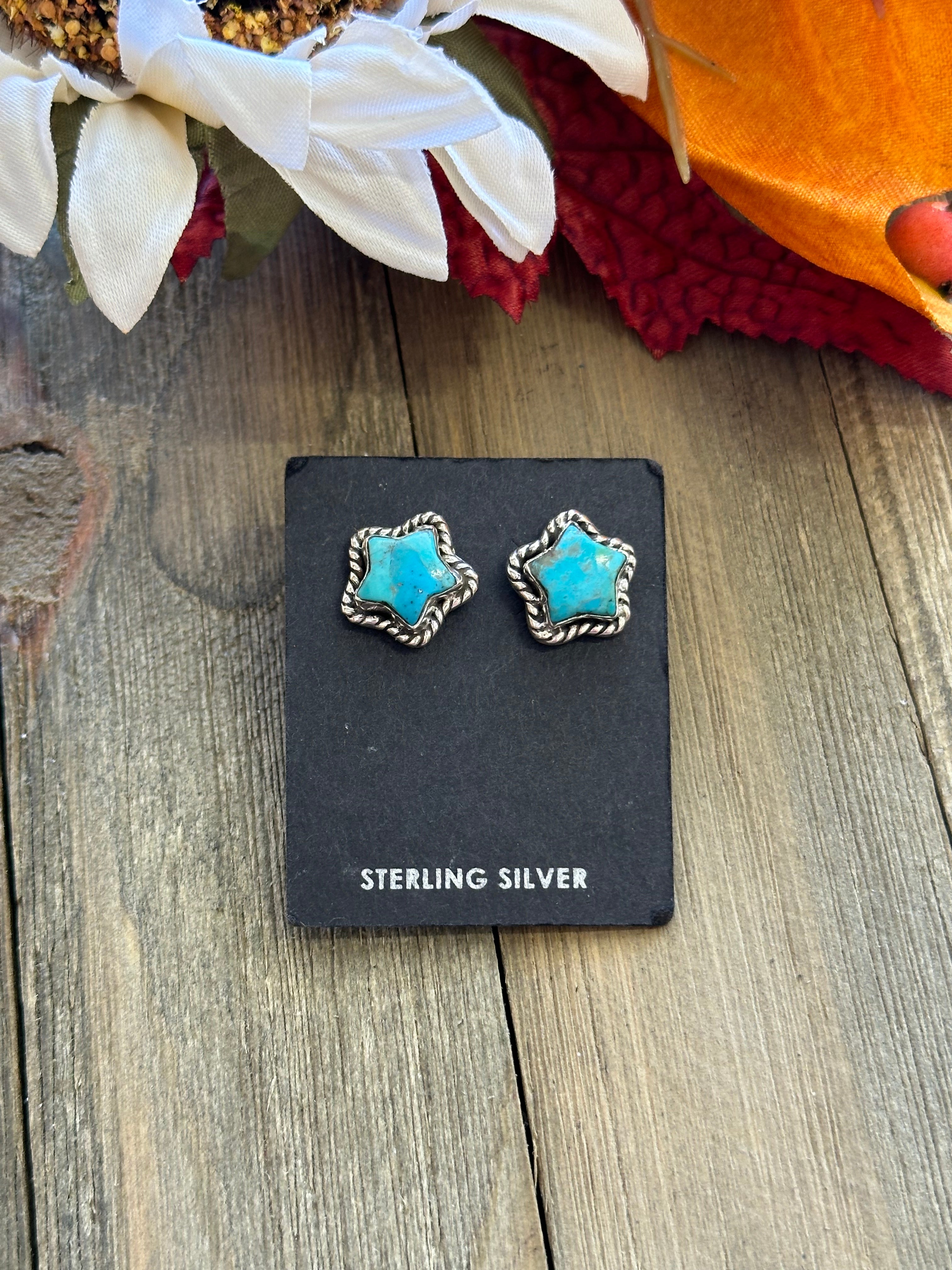 Southwest Handmade Mohave Turquoise & Sterling Silver Star Post Earrings