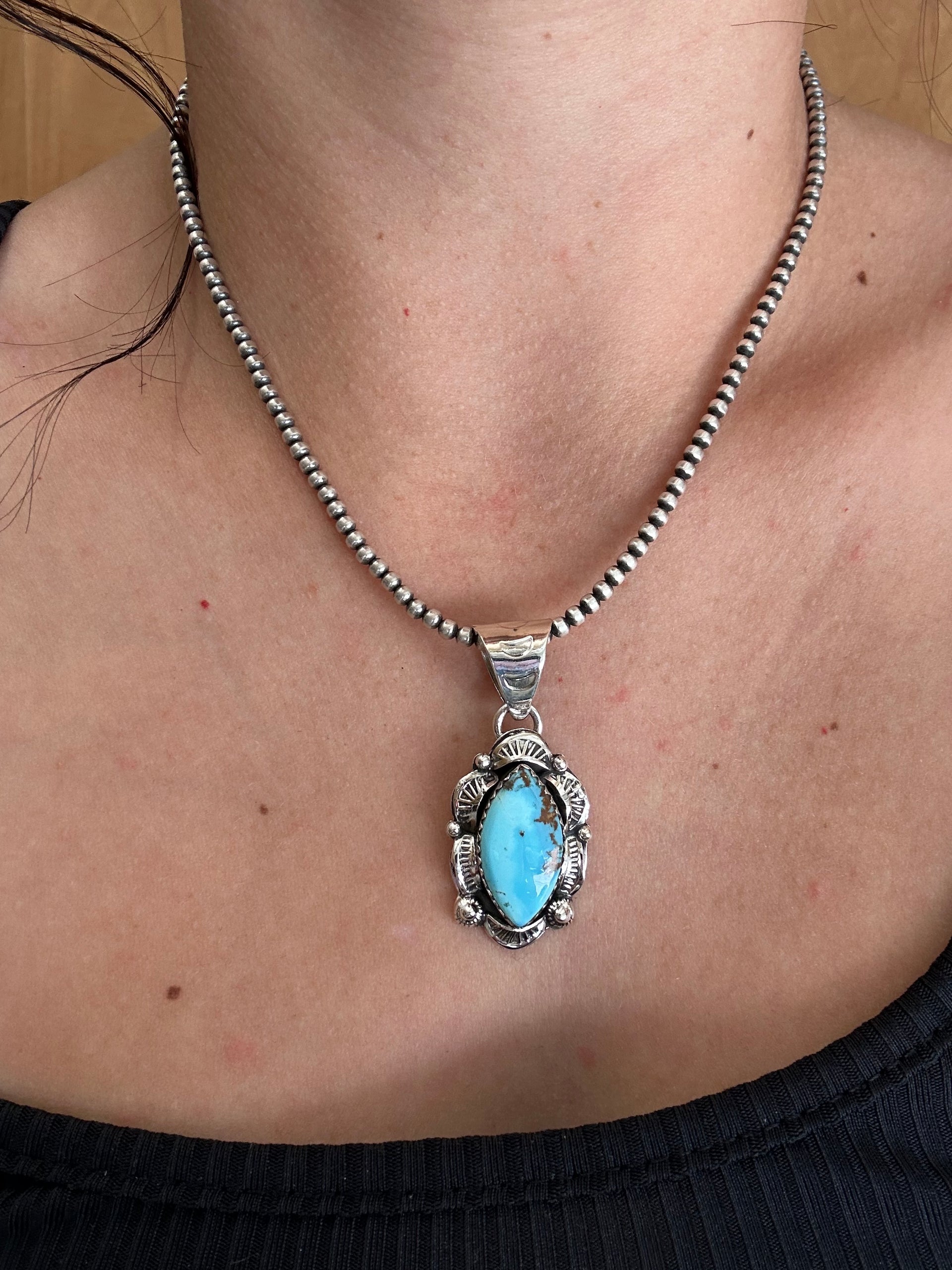 Southwest Handmade Golden Hills Turquoise & Sterling Silver Pendant