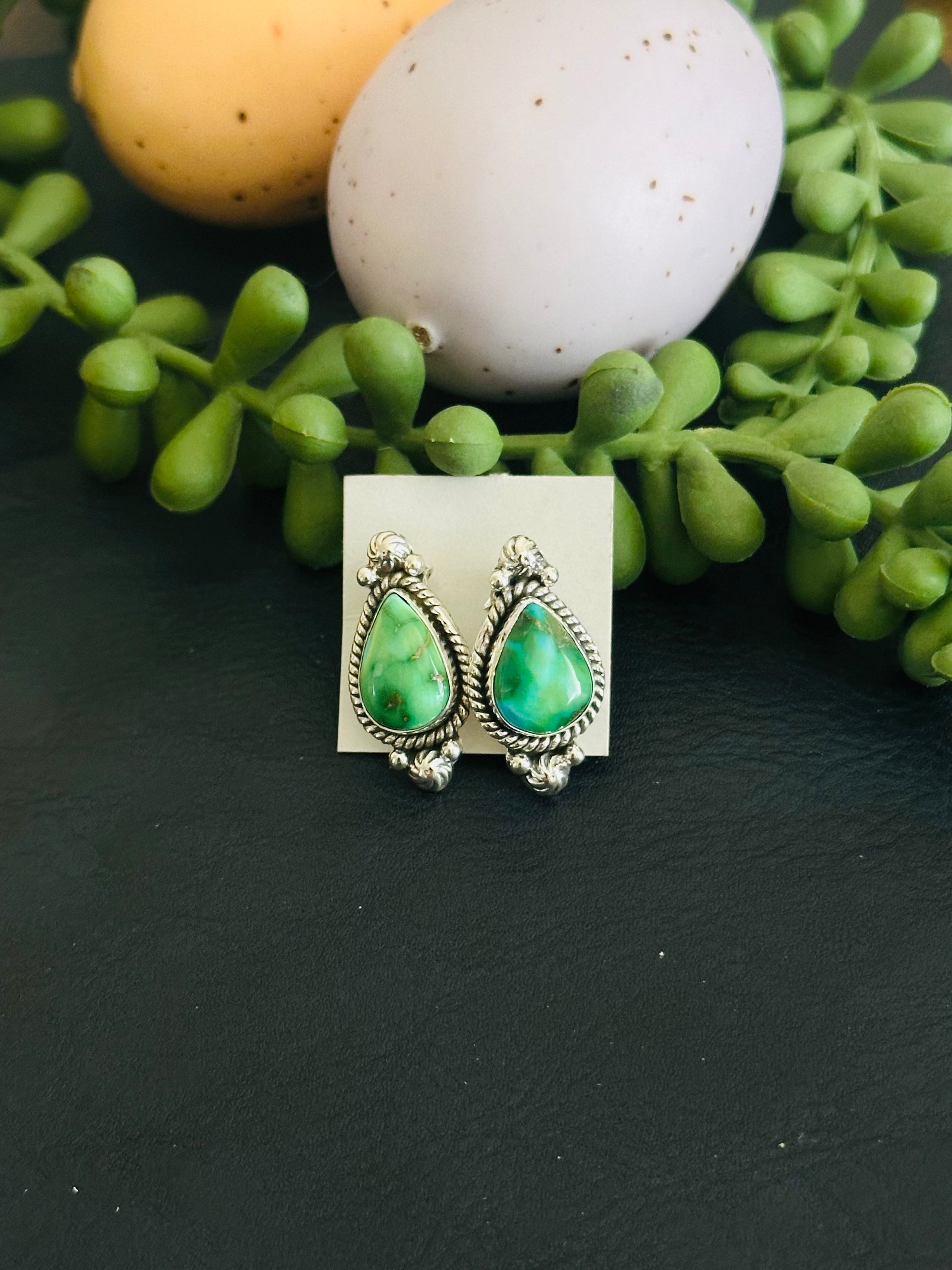 Southwest Handmade Sonoran Gold Turquoise & Sterling Silver Post Earrings