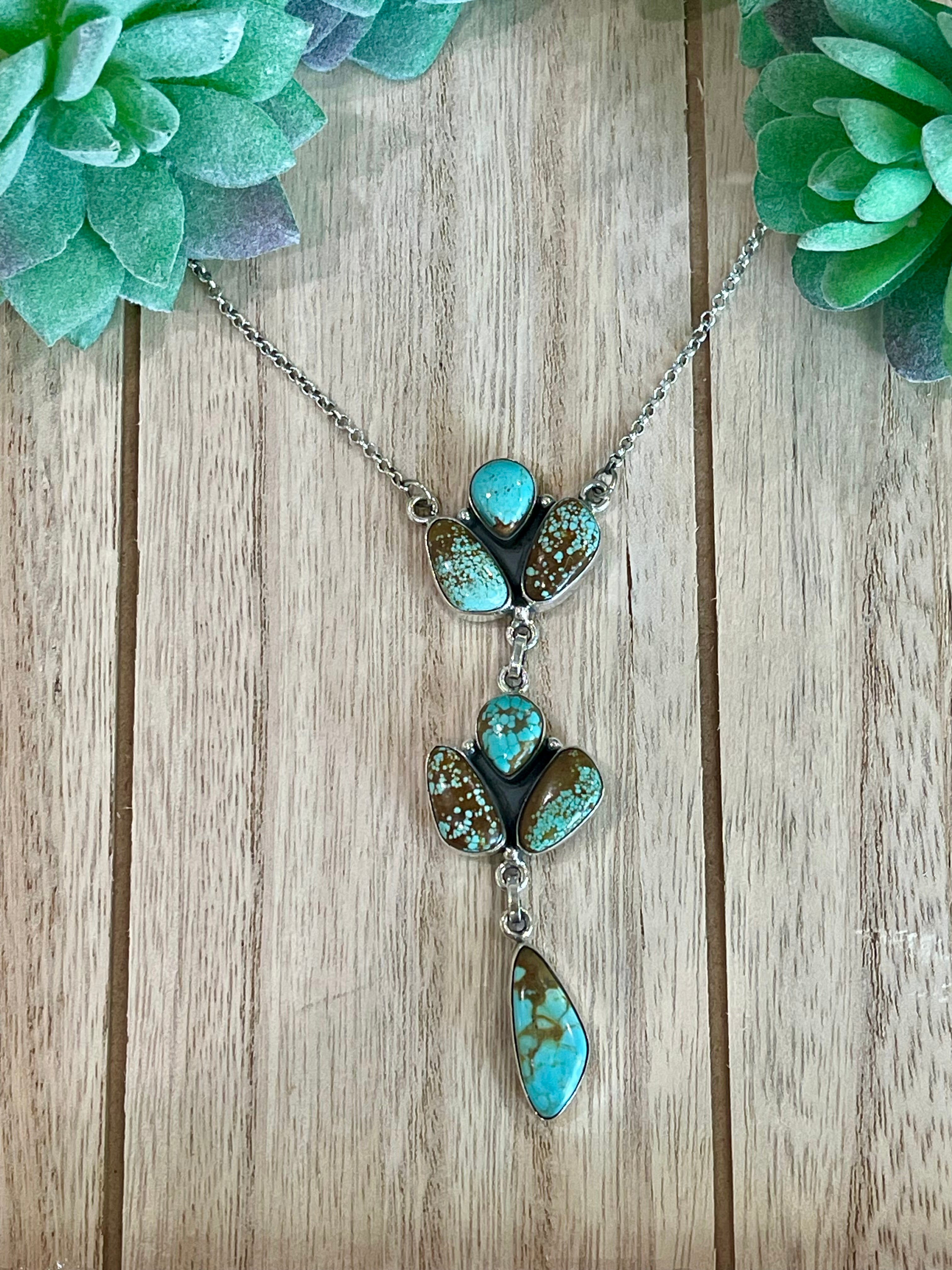 Southwest Handmade Number 8 Turquoise & Sterling Silver Necklace