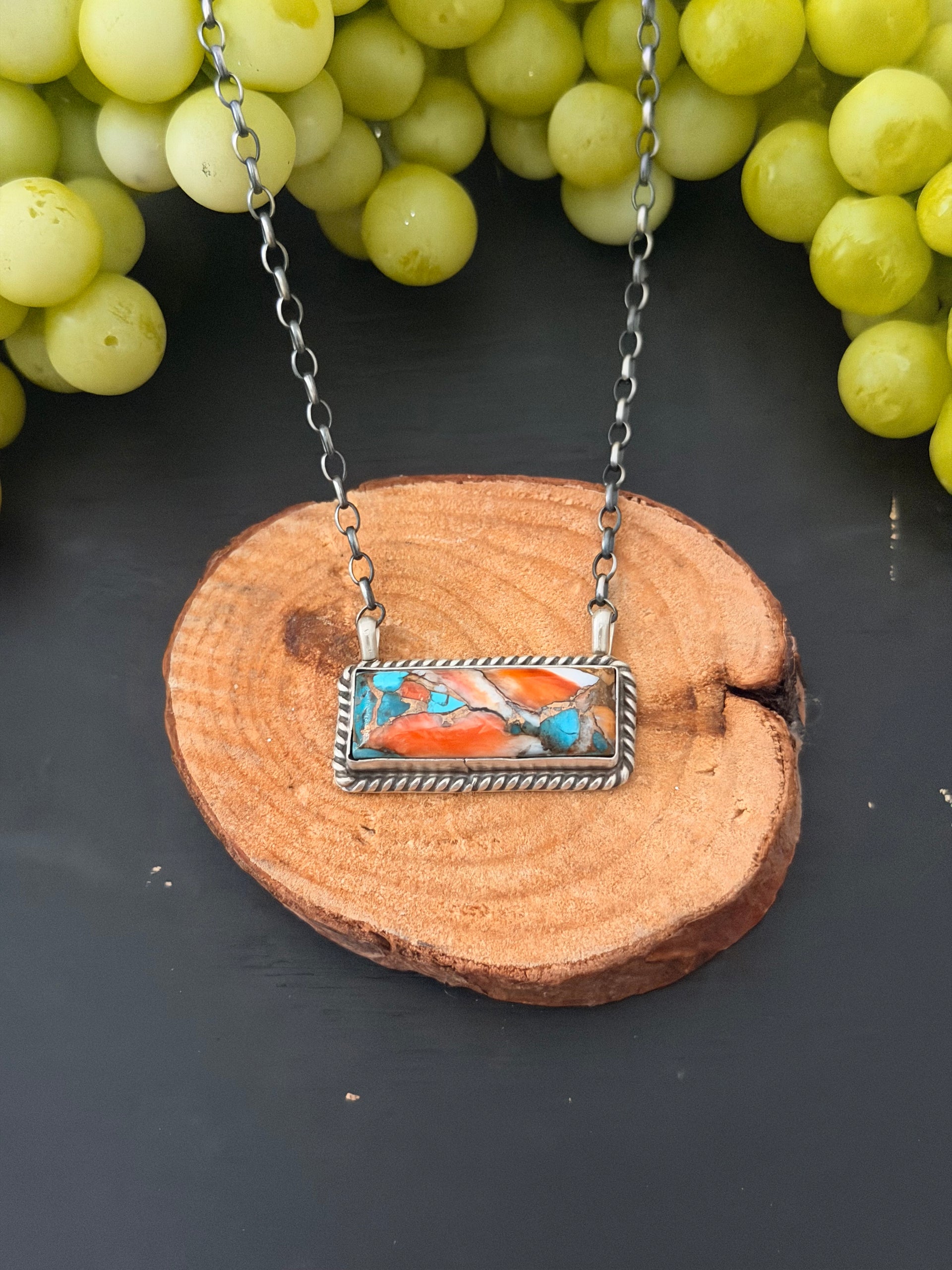 Johnny Dixon Mohave Turquoise & Sterling Silver Bar Necklace