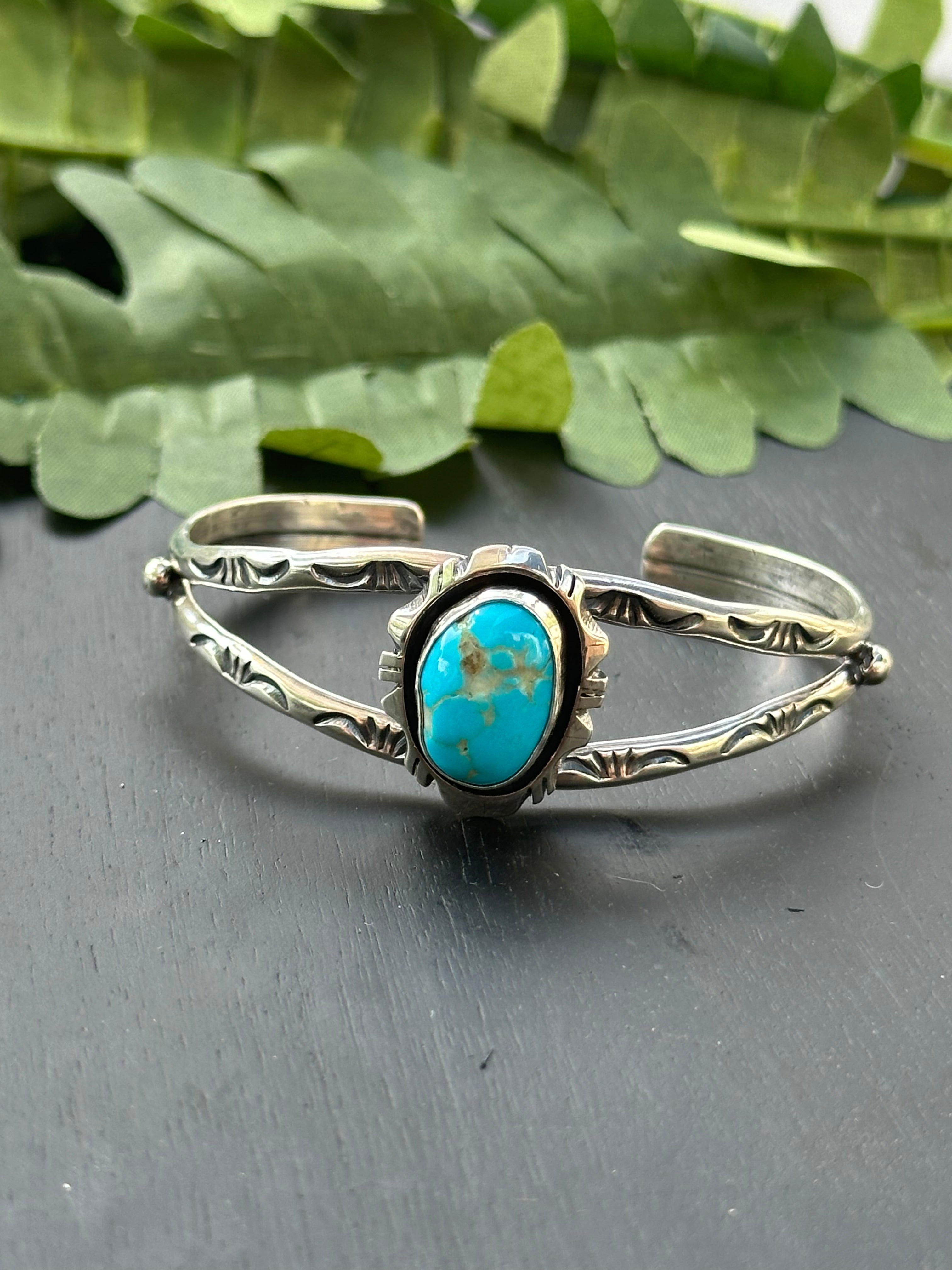 Navajo Made Kingman Turquoise & Sterling Silver Cuff Bracelet