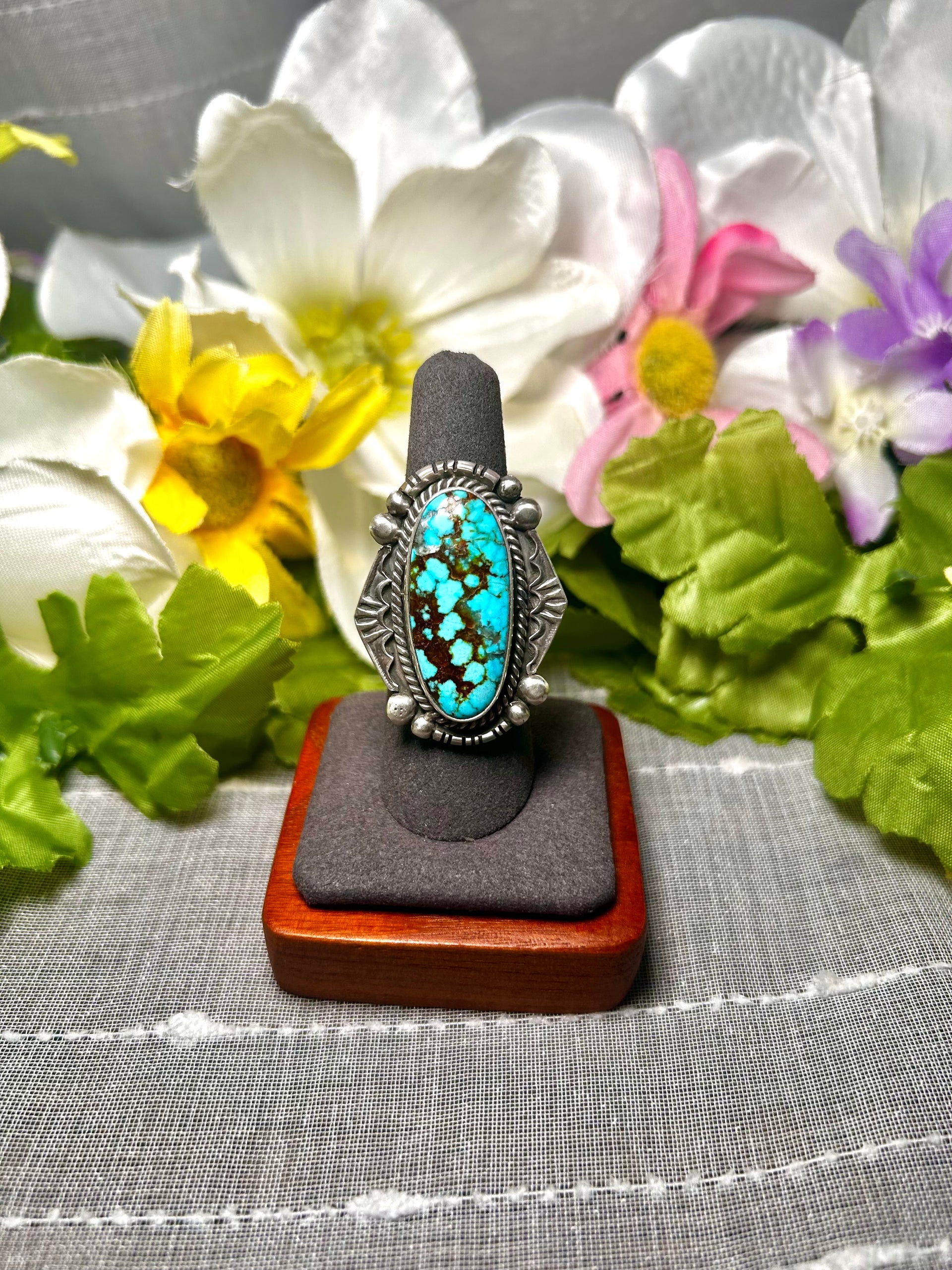 Fred Francis Highgrade Kingman Turquoise & Sterling Silver Adjustable Ring