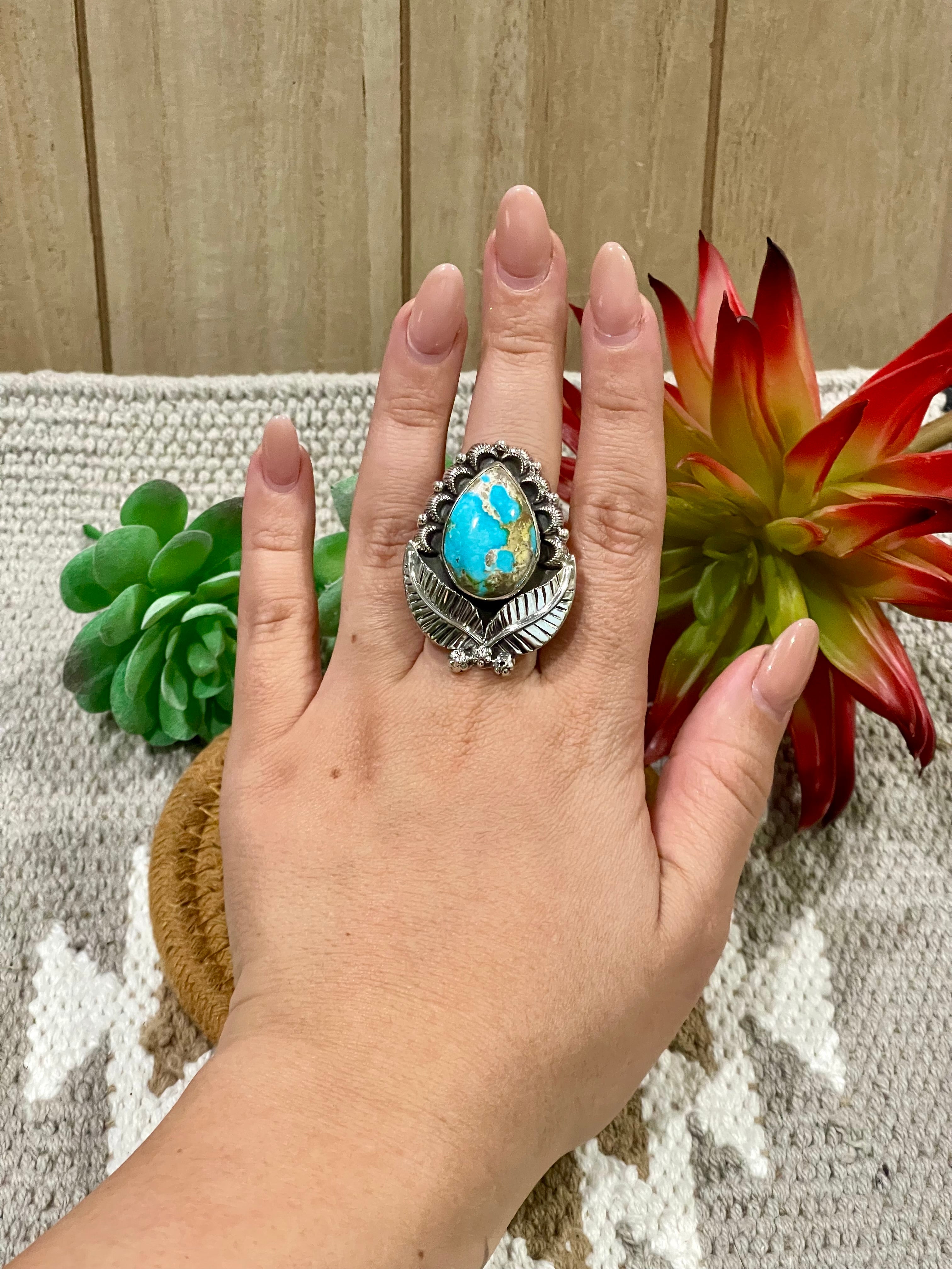 Southwest Handmade Sonoran Mountain Turquoise & Sterling Silver Adjustable Ring