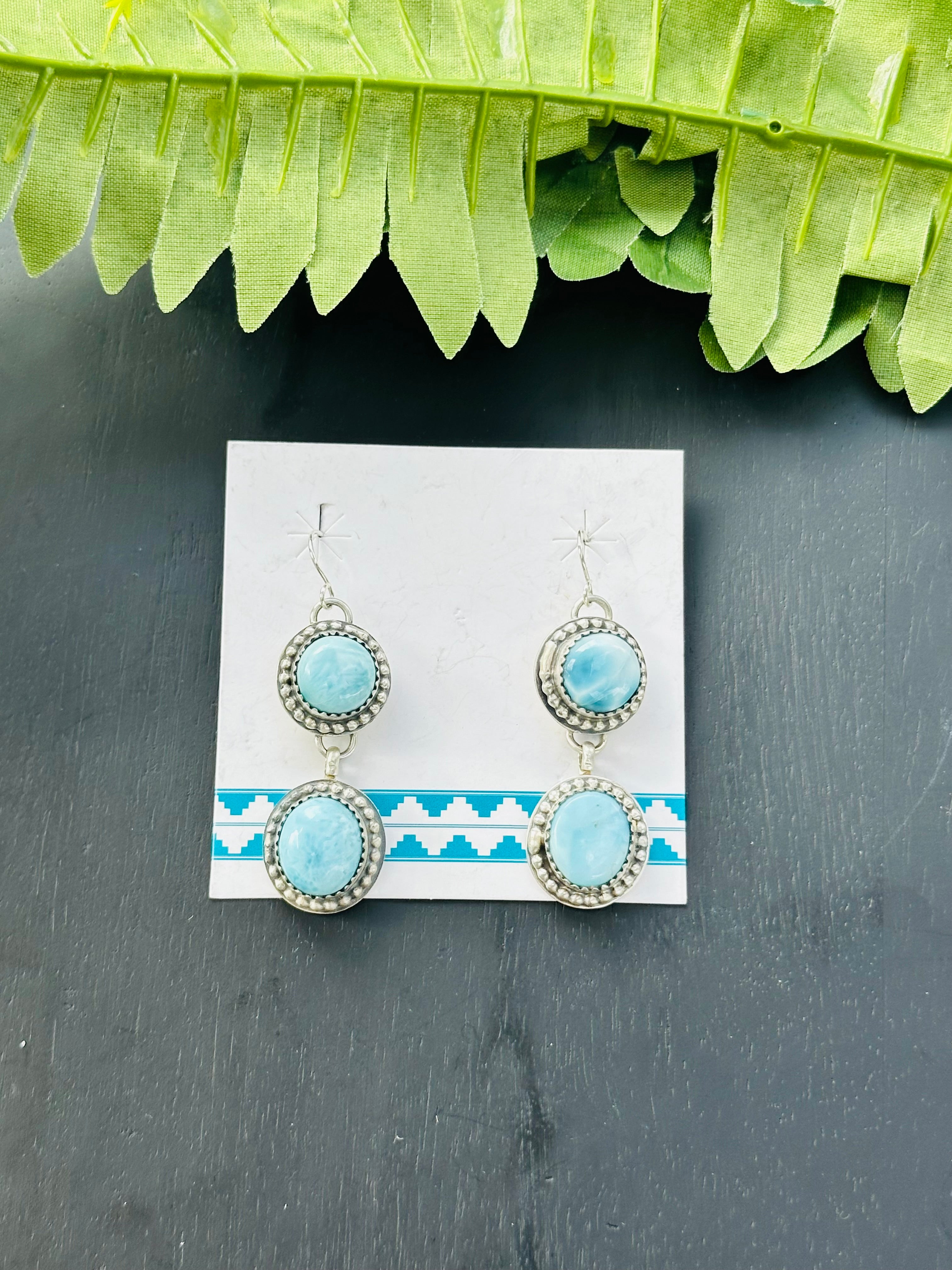 Kevin Begay Larimar & Sterling Silver Dangle Earrings