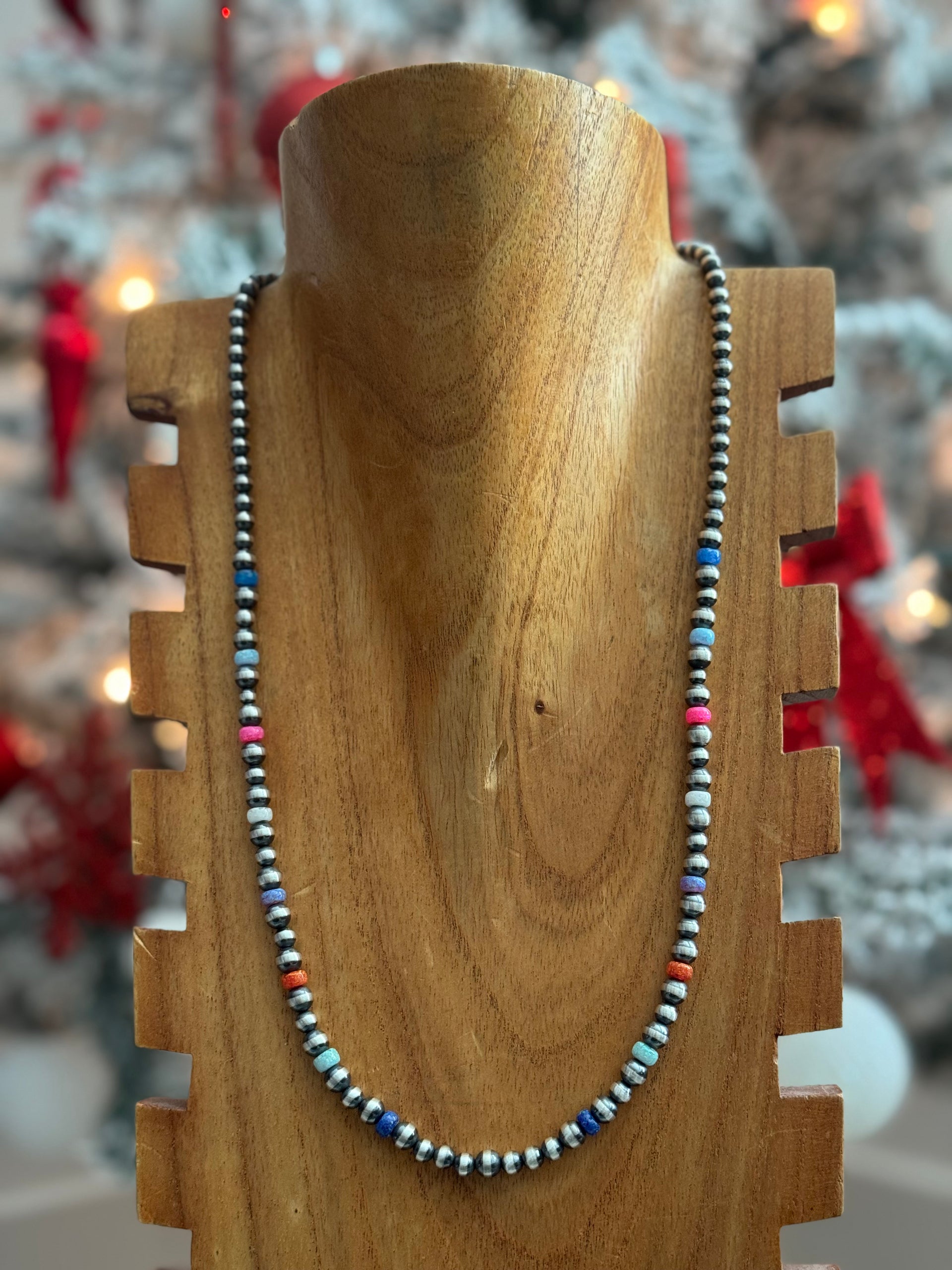 Navajo Strung Opal & Sterling Silver Beaded Pearl Necklace