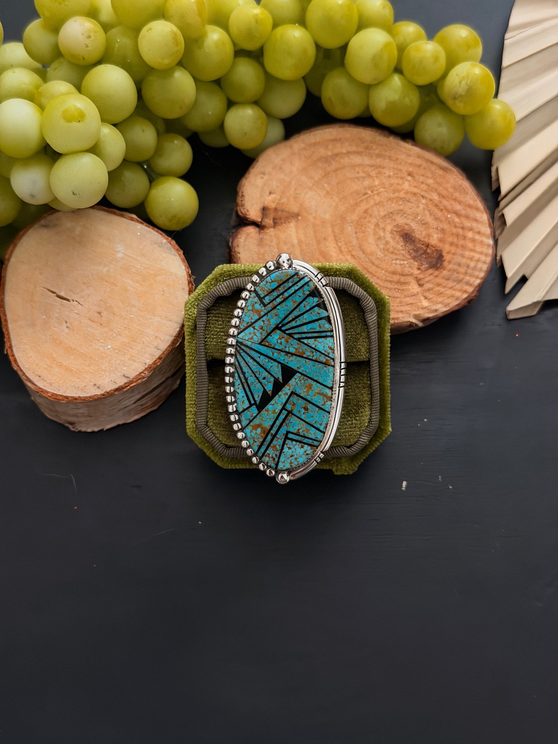 Navajo Made Multi Stone & Sterling Silver Inlay Ring Size 10