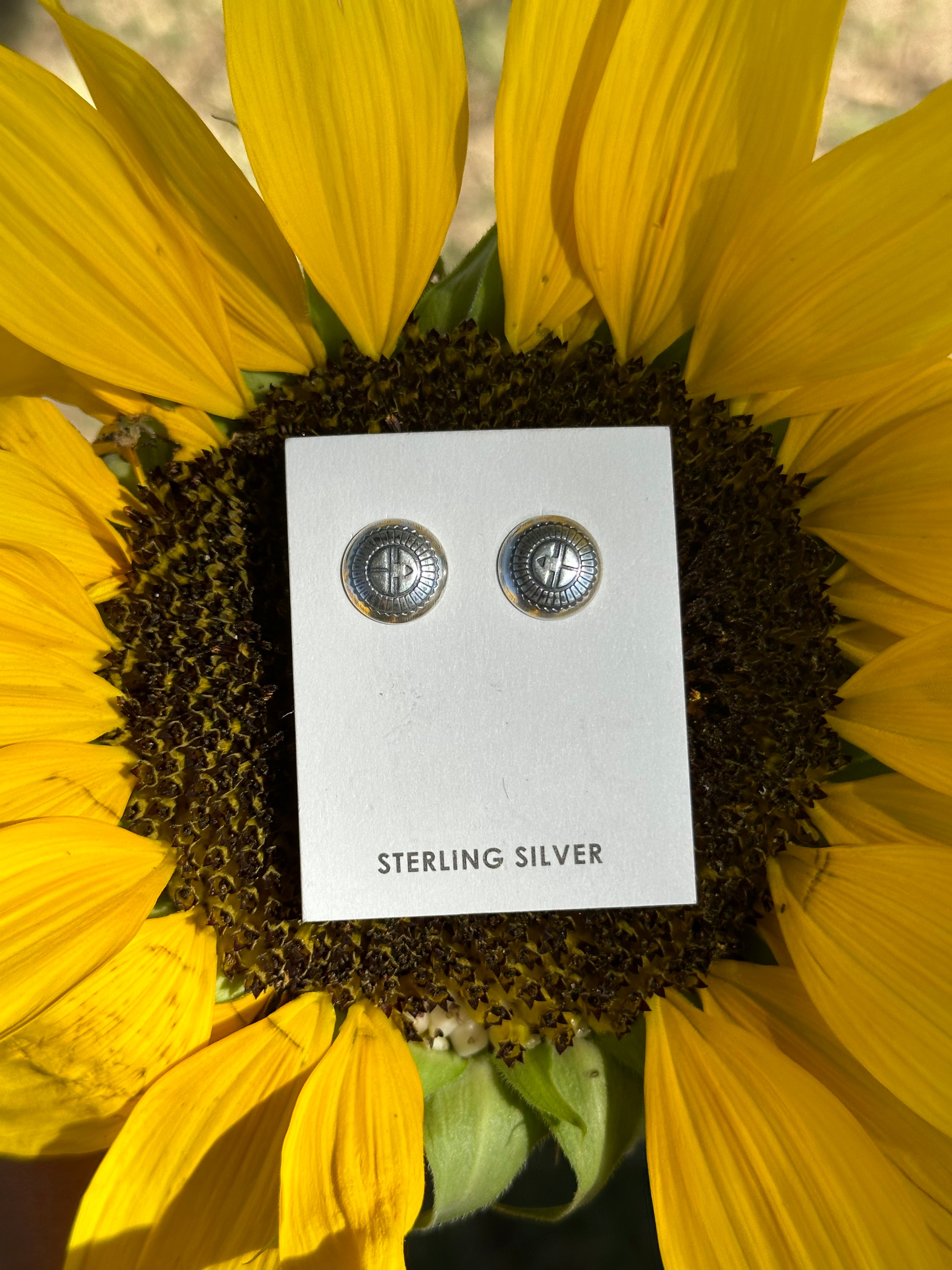 Navajo Handmade Sterling Silver Post SunFace Earrings