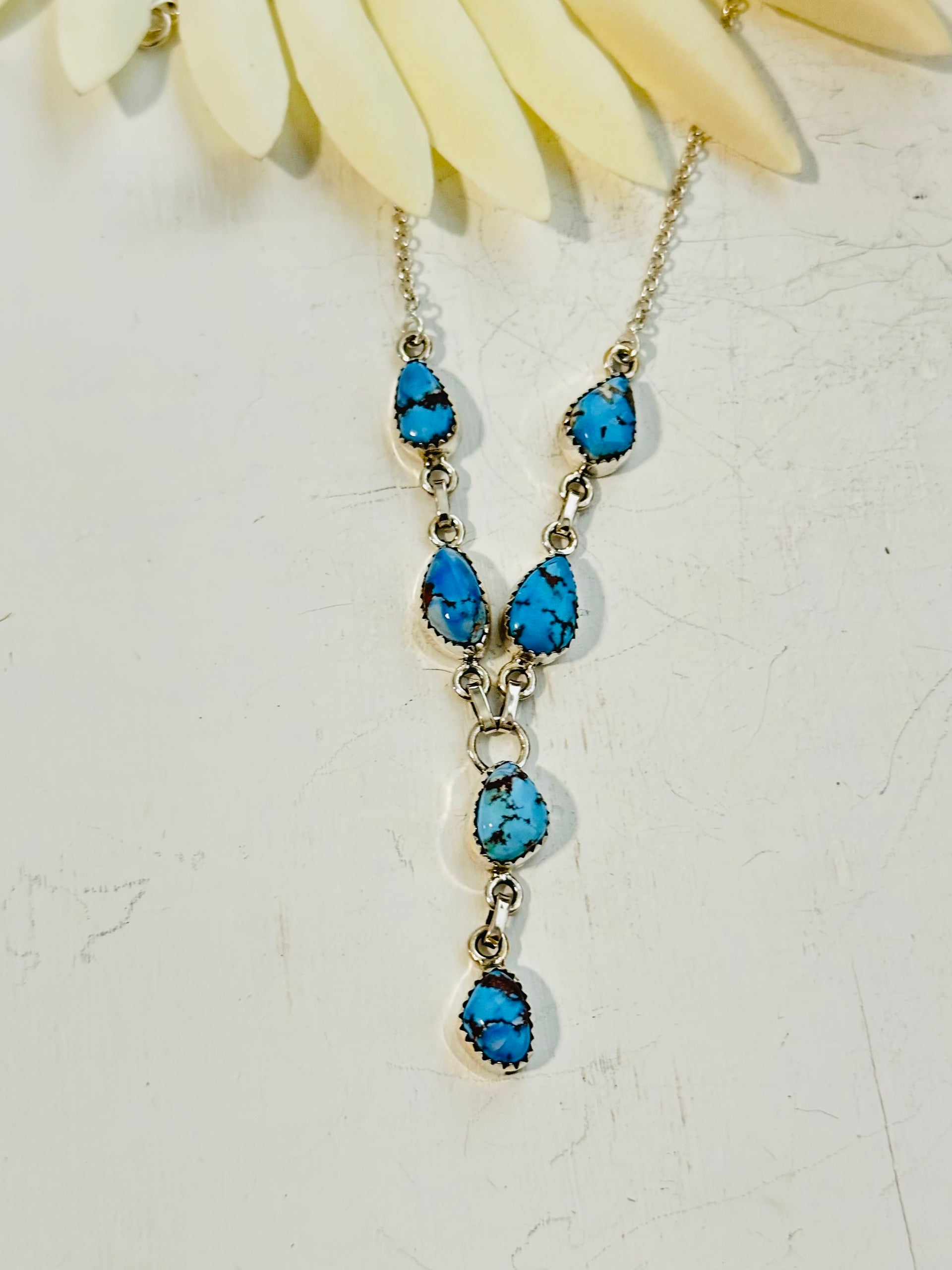 Southwest Handmade Golden Hills Turquoise & Sterling Silver Lariat Necklace