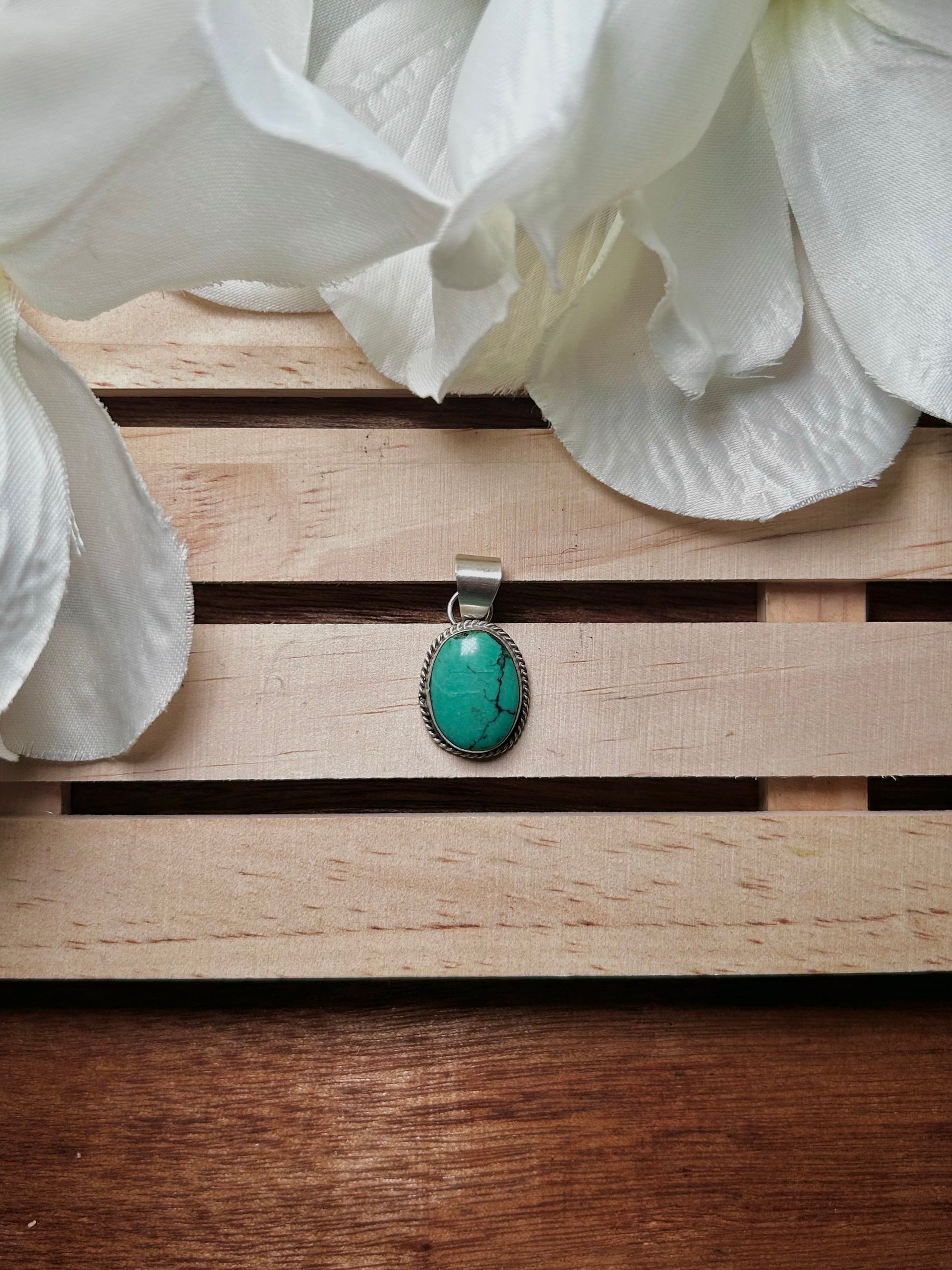 Navajo Made Hubei Turquoise & Sterling Silver Pendant