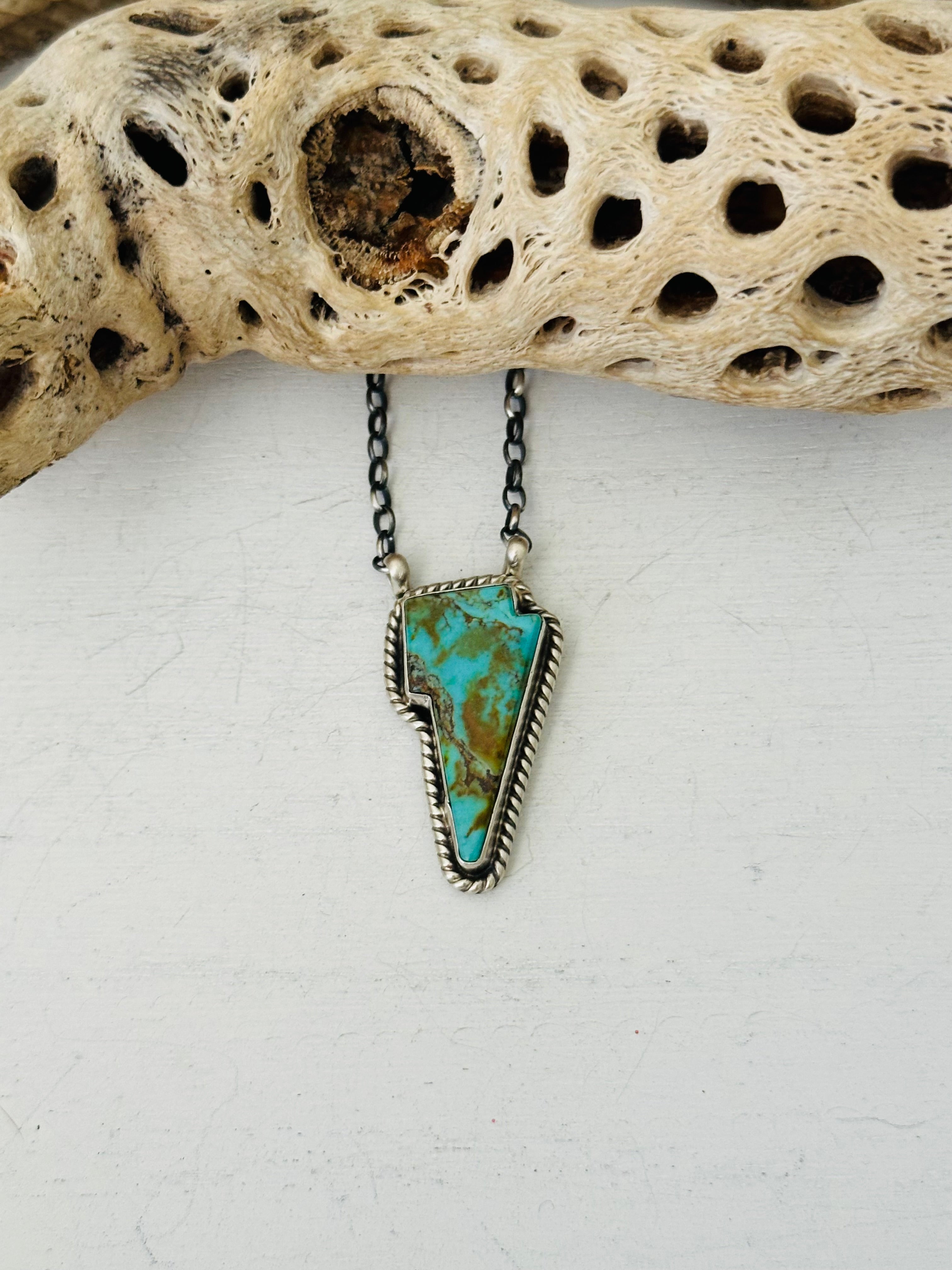 Donovan Skeets Kingman Turquoise & Sterling Silver Lightning Bolt Necklace