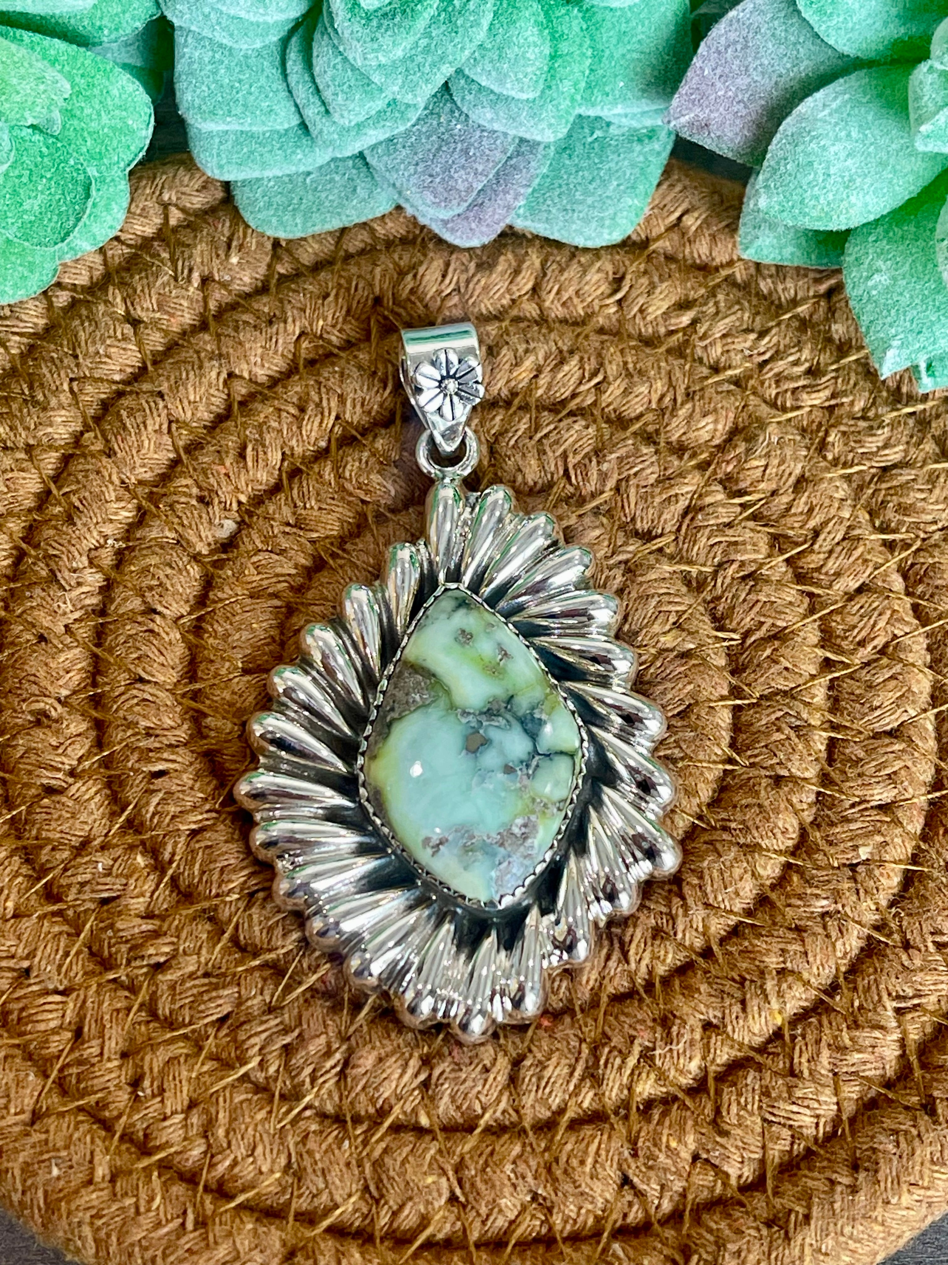 Southwest Palomino Variscite & Sterling Silver Pendant